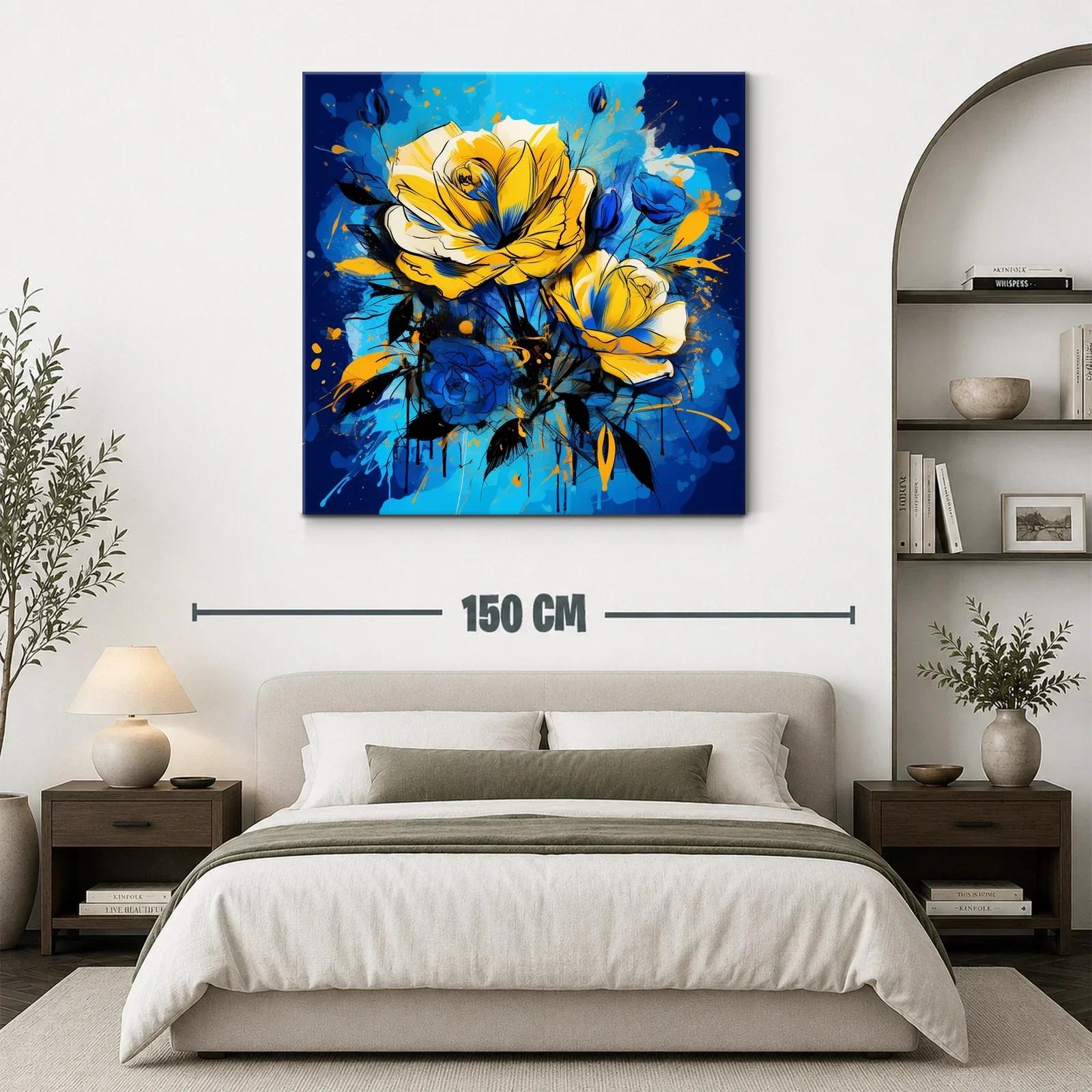 Cuadro floral vibrante con rosas en tonos azules y amarillos — miniatura 3