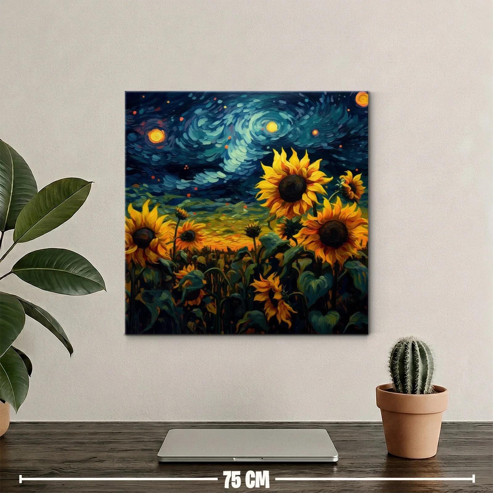 Campo de girasoles bajo cielo estrellado vibrante — miniatura 2