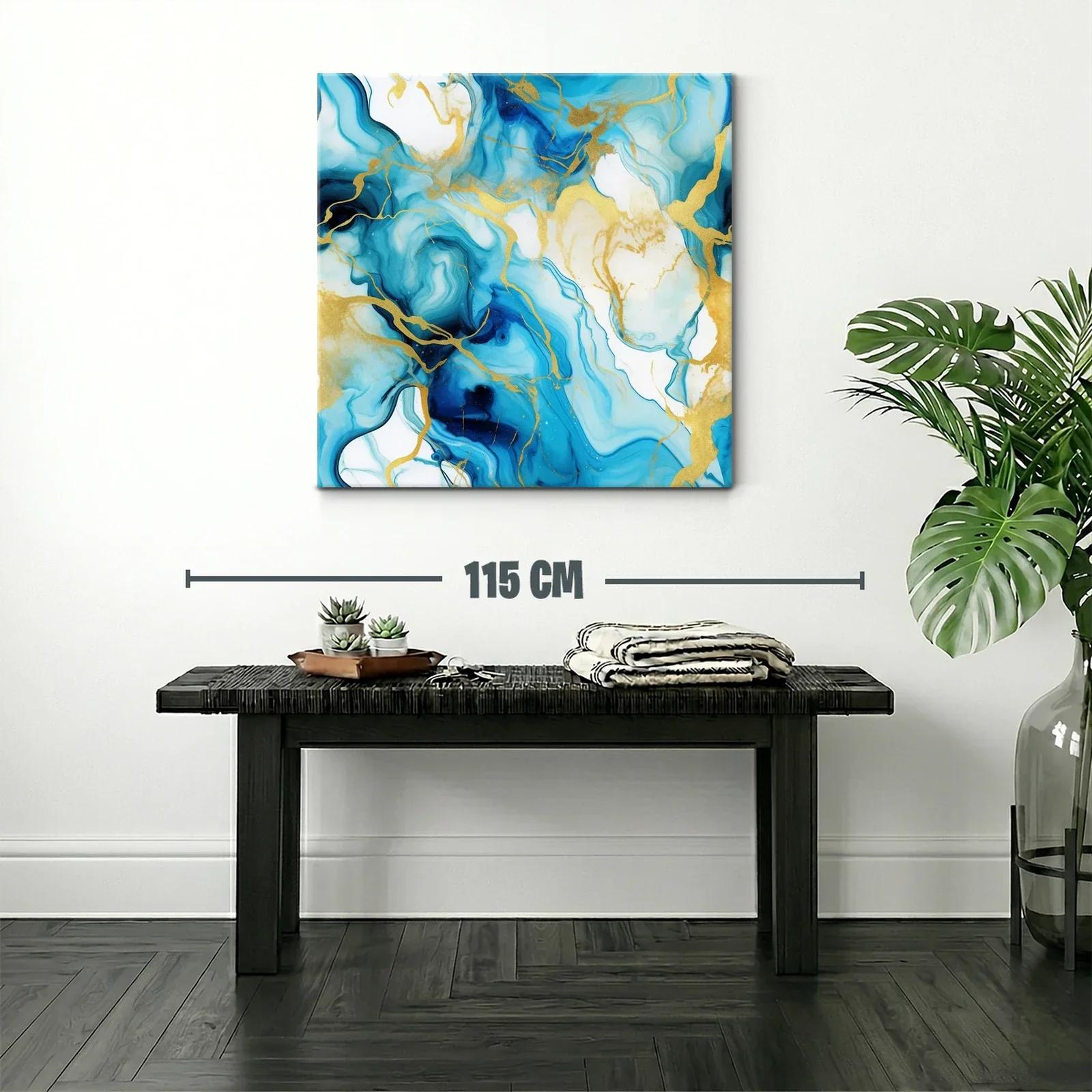 Arte abstracto con tonos azules y detalles dorados — miniatura 2