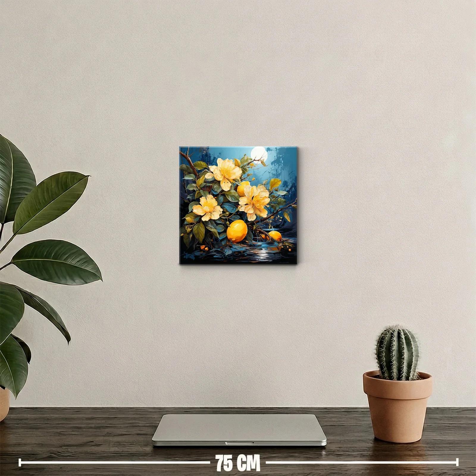Cuadro decorativo con flores amarillas y limones luminiscentes — miniatura 2