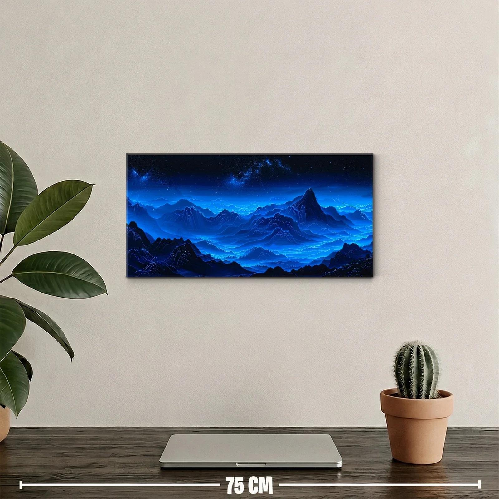 Cuadro paisaje de montañas azules con pico dominante — miniatura 2