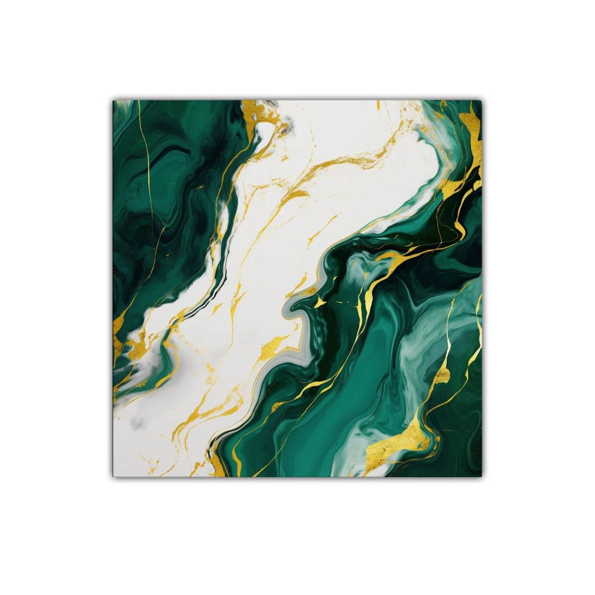 Cuadro abstracto con tonos verdes y detalles dorados — miniatura 1
