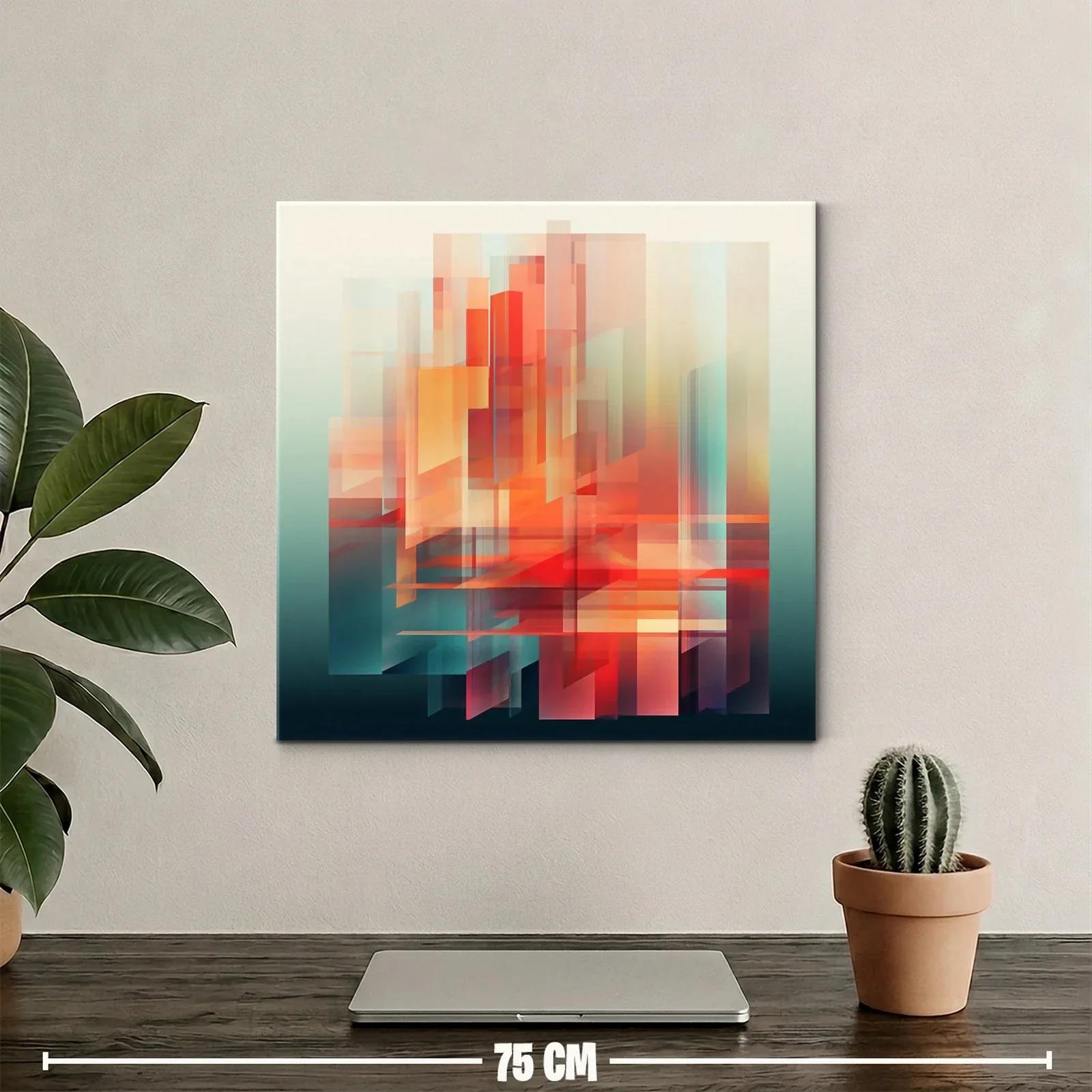 Cuadro abstracto con formas geométricas en tonos cálidos y fríos — miniatura 2