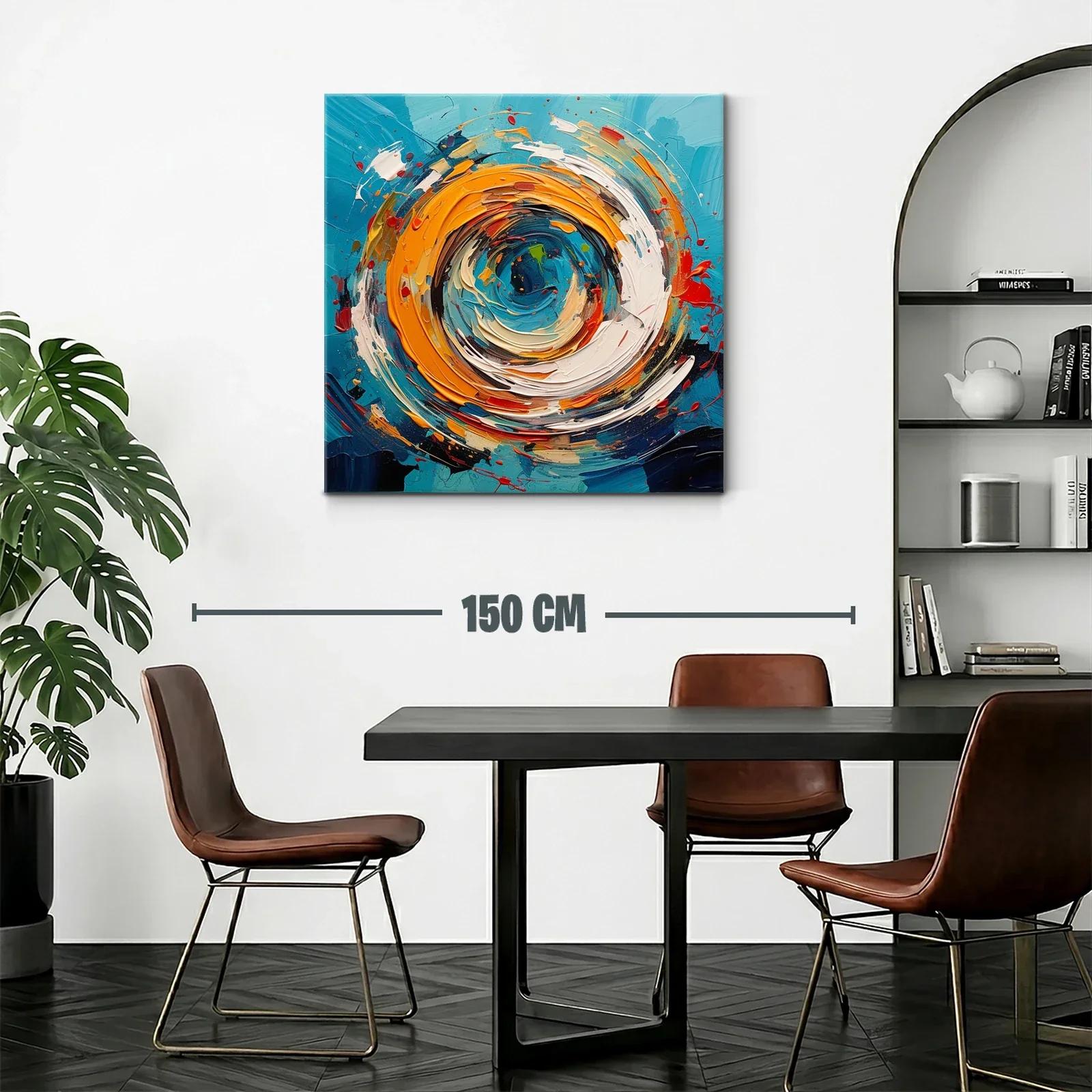 Cuadro abstracto con remolino en tonos azules y naranjas vivos — miniatura 2