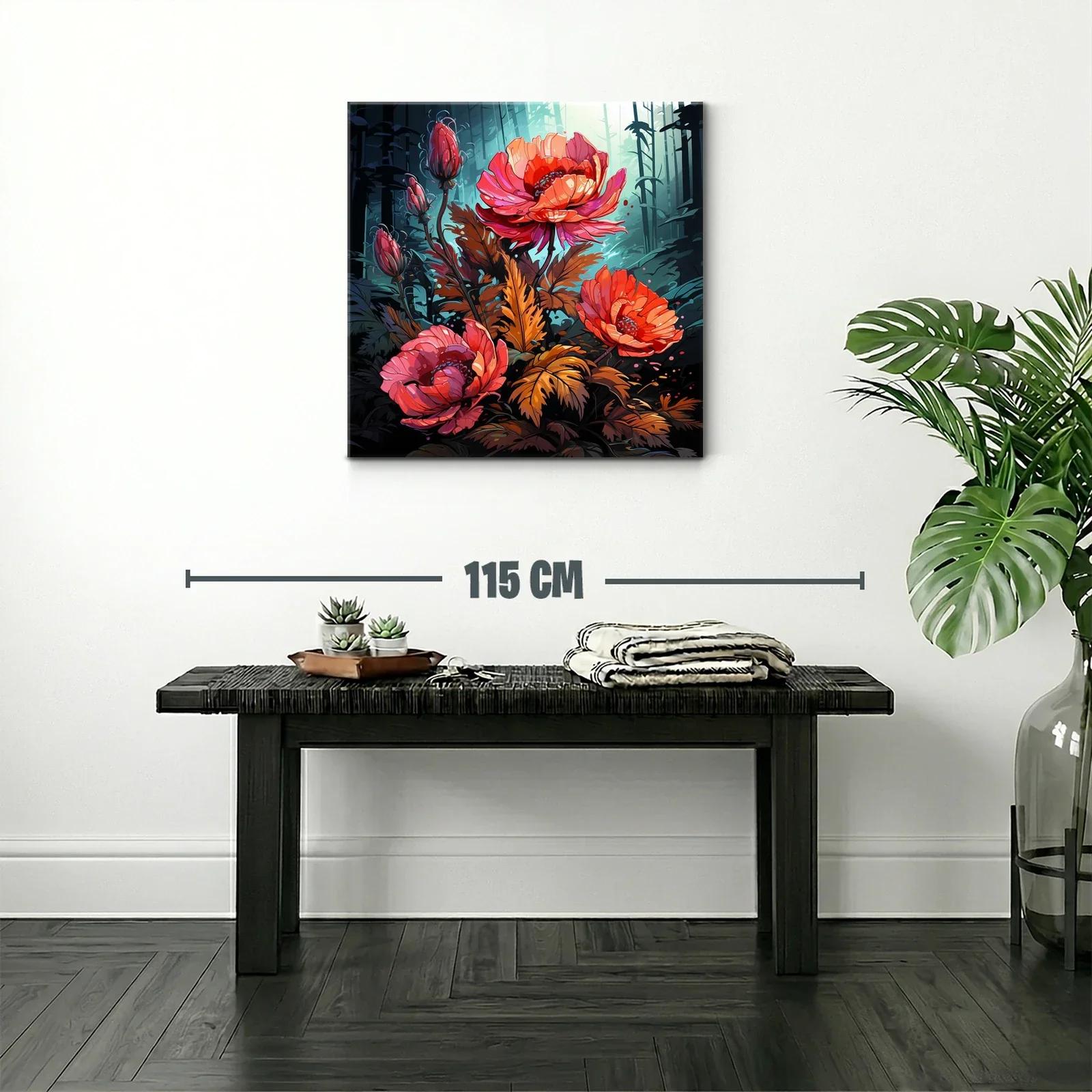 Flores vibrantes en contraste con bosque nocturno — miniatura 2