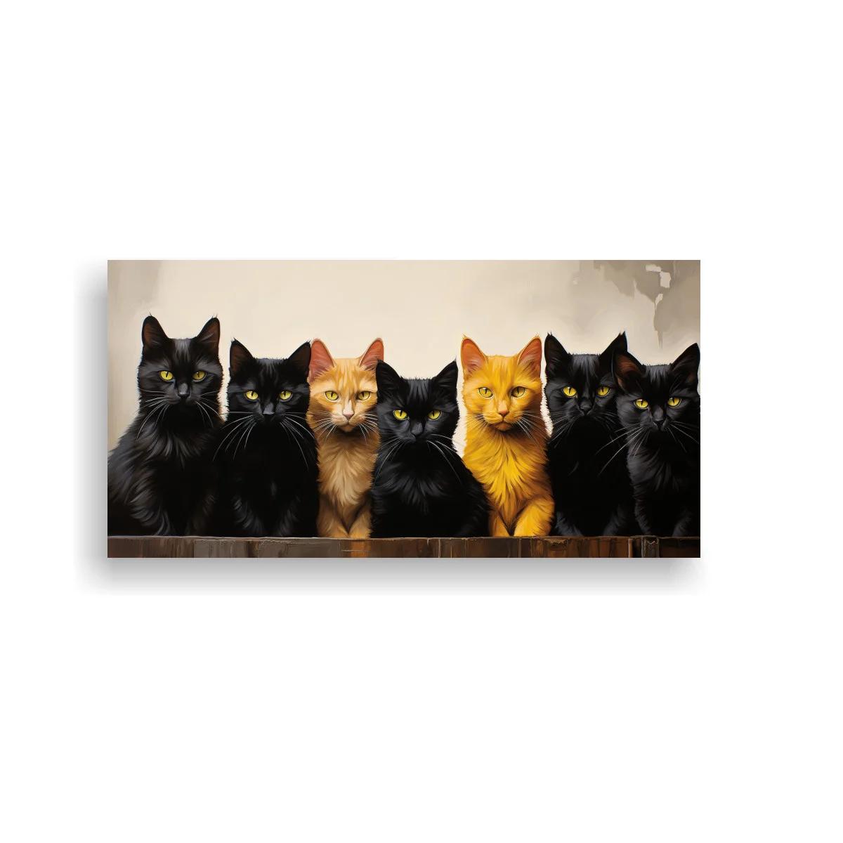 Cuadro grupo de gatos sobre superficie de madera — imagen principal