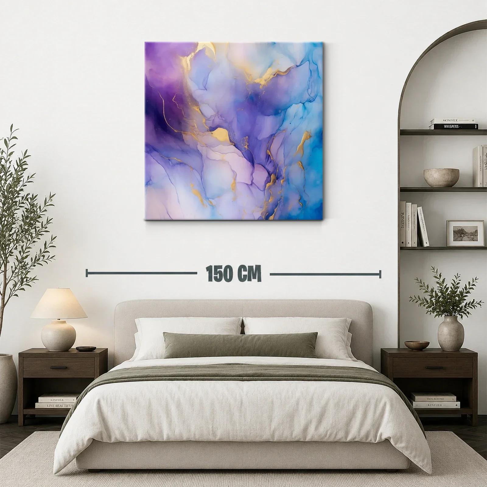 Cuadro abstracto en tonos azul, violeta y dorado elegante — miniatura 3