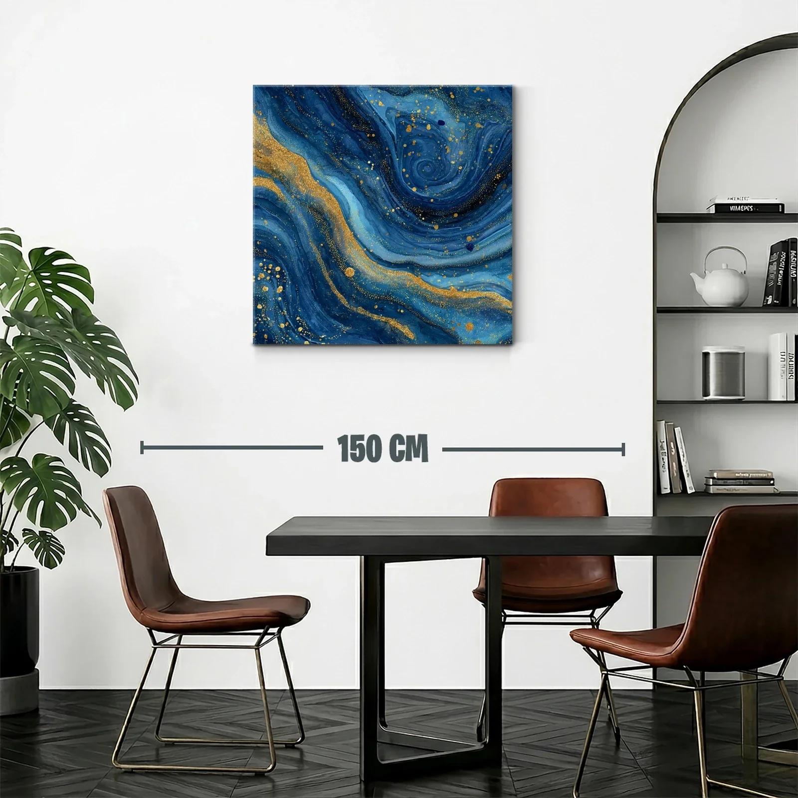 Cuadro abstracto en azul profundo con destellos dorados — miniatura 2