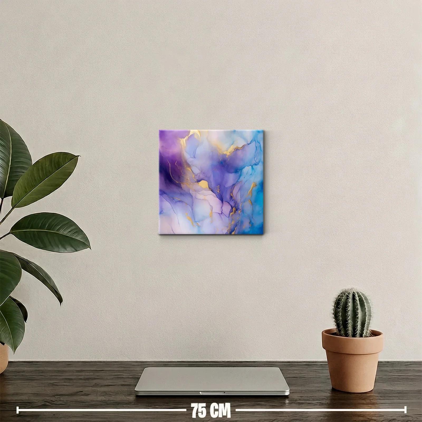 Cuadro abstracto en tonos azul, violeta y dorado elegante — miniatura 2