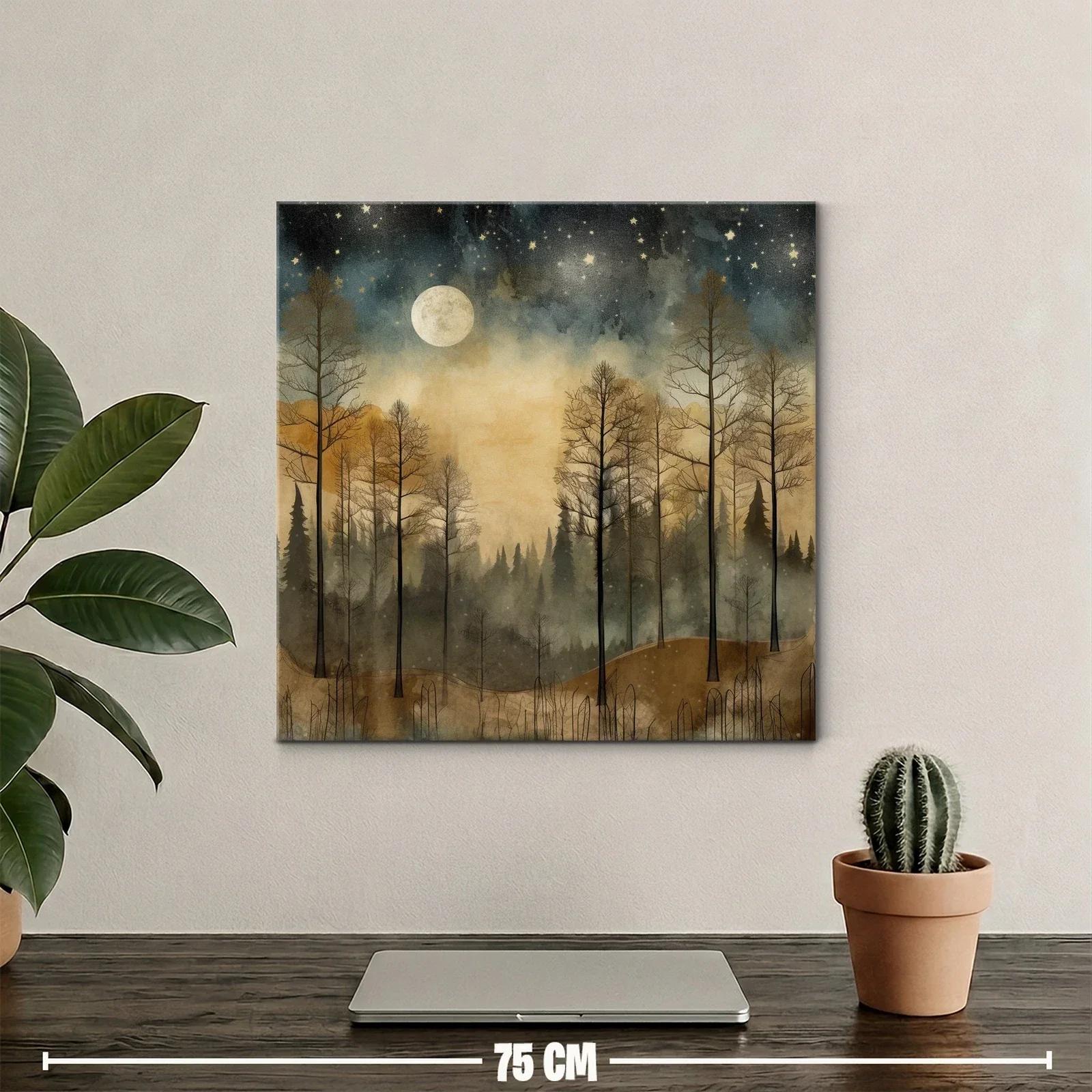 Bosque al claro de luna con cielo estrellado y neblina — miniatura 2
