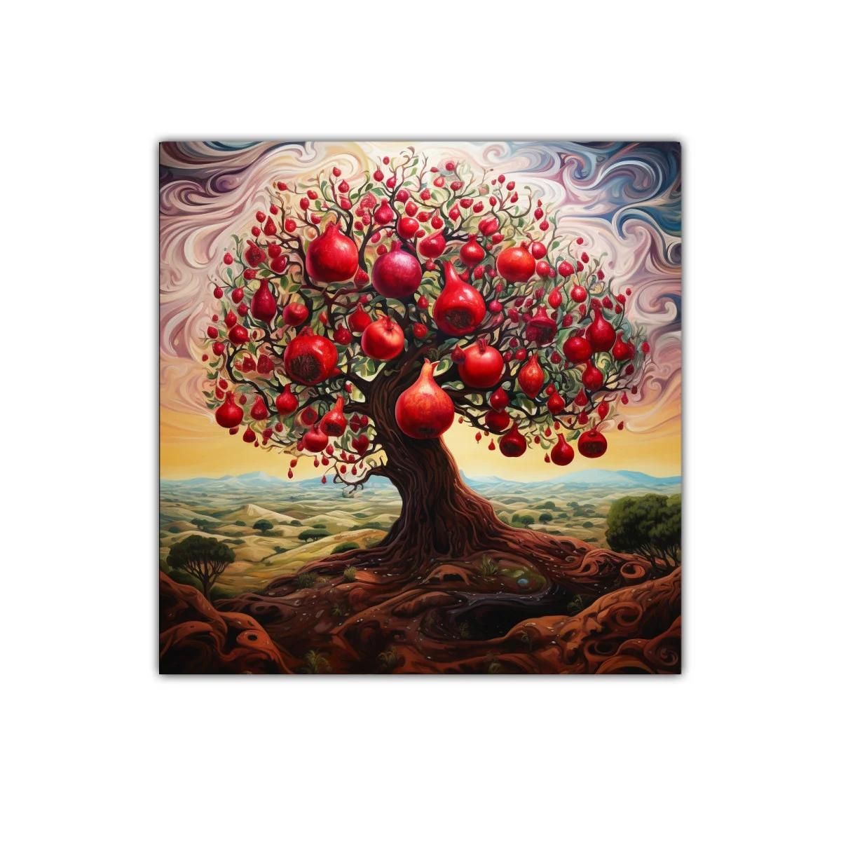 Árbol de granadas con raíces entrelazadas y cielo vibrante — miniatura 1