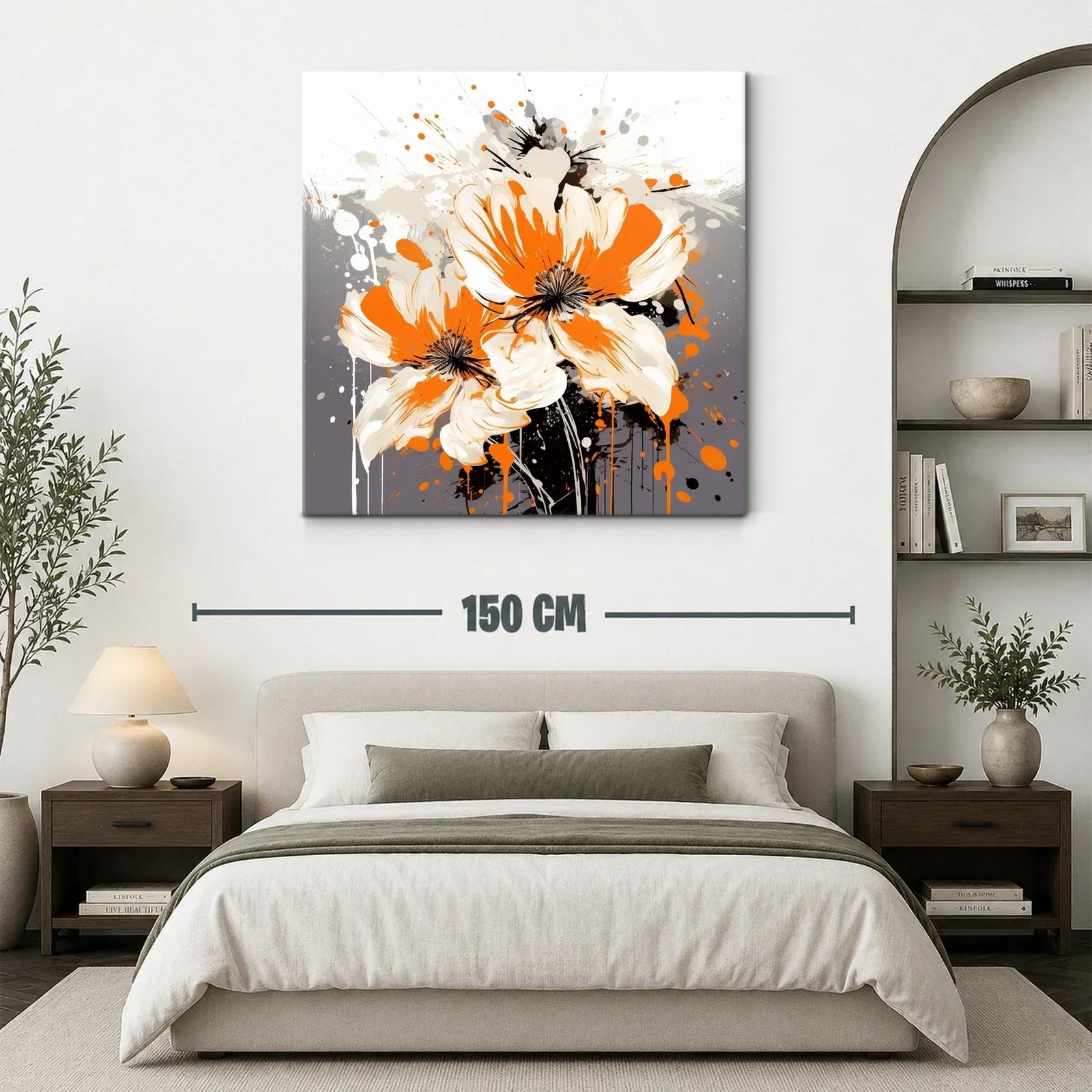 Cuadro moderno con flores vibrantes en tonos naranja y crema — miniatura 3