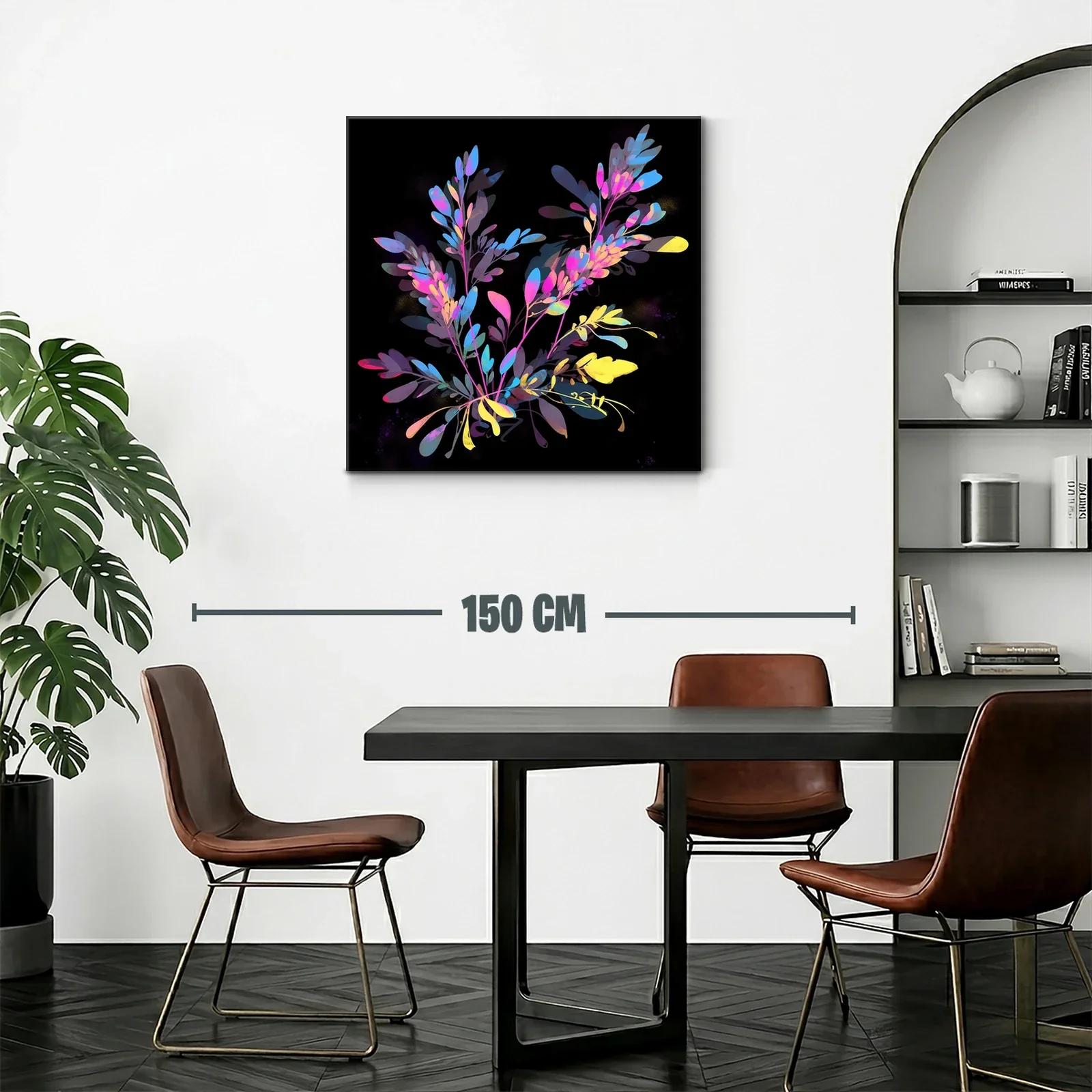 Composición floral vibrante con tonos neón sobre fondo oscuro — miniatura 2