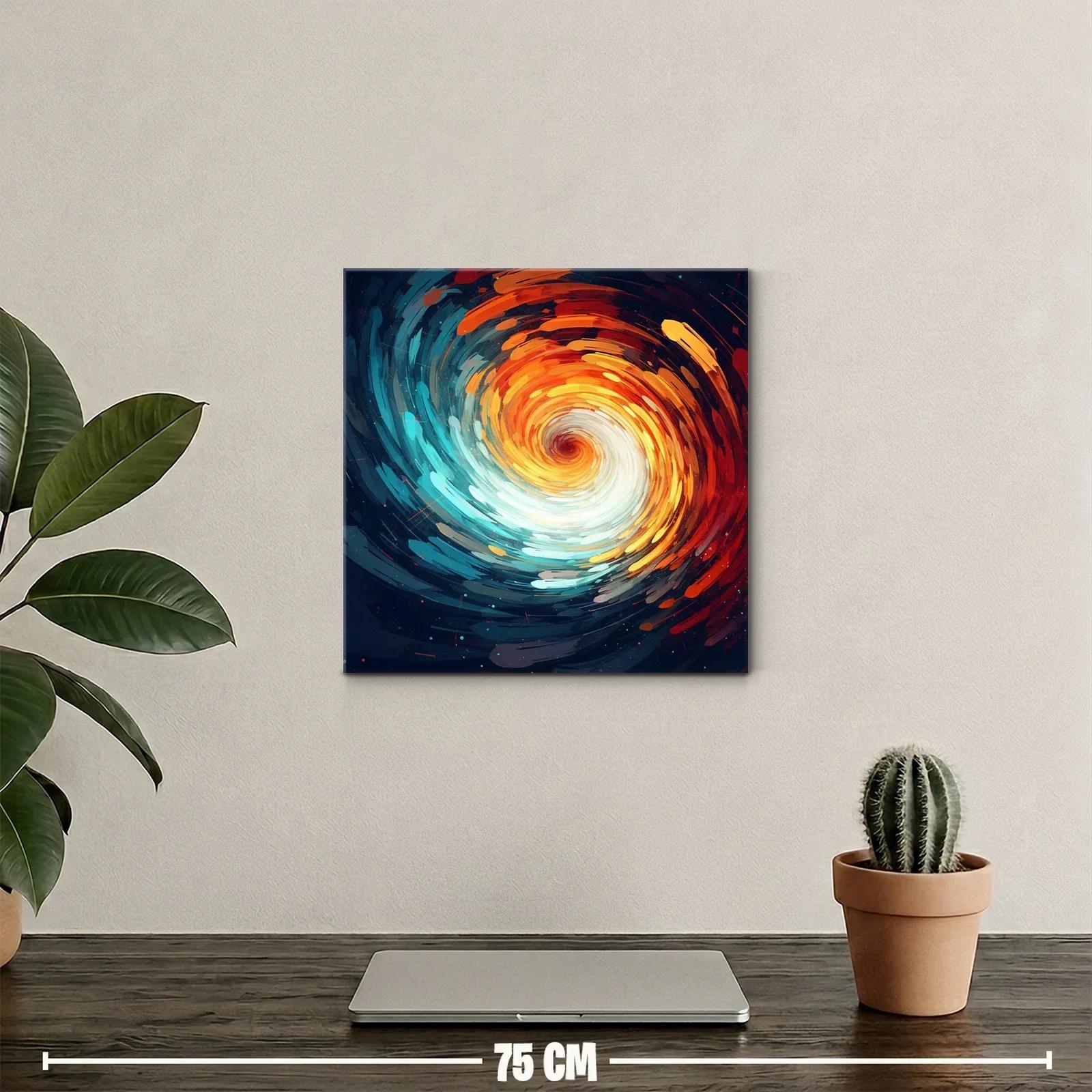 Cuadro abstracto espiral con tonos cálidos y fríos intensos — miniatura 2
