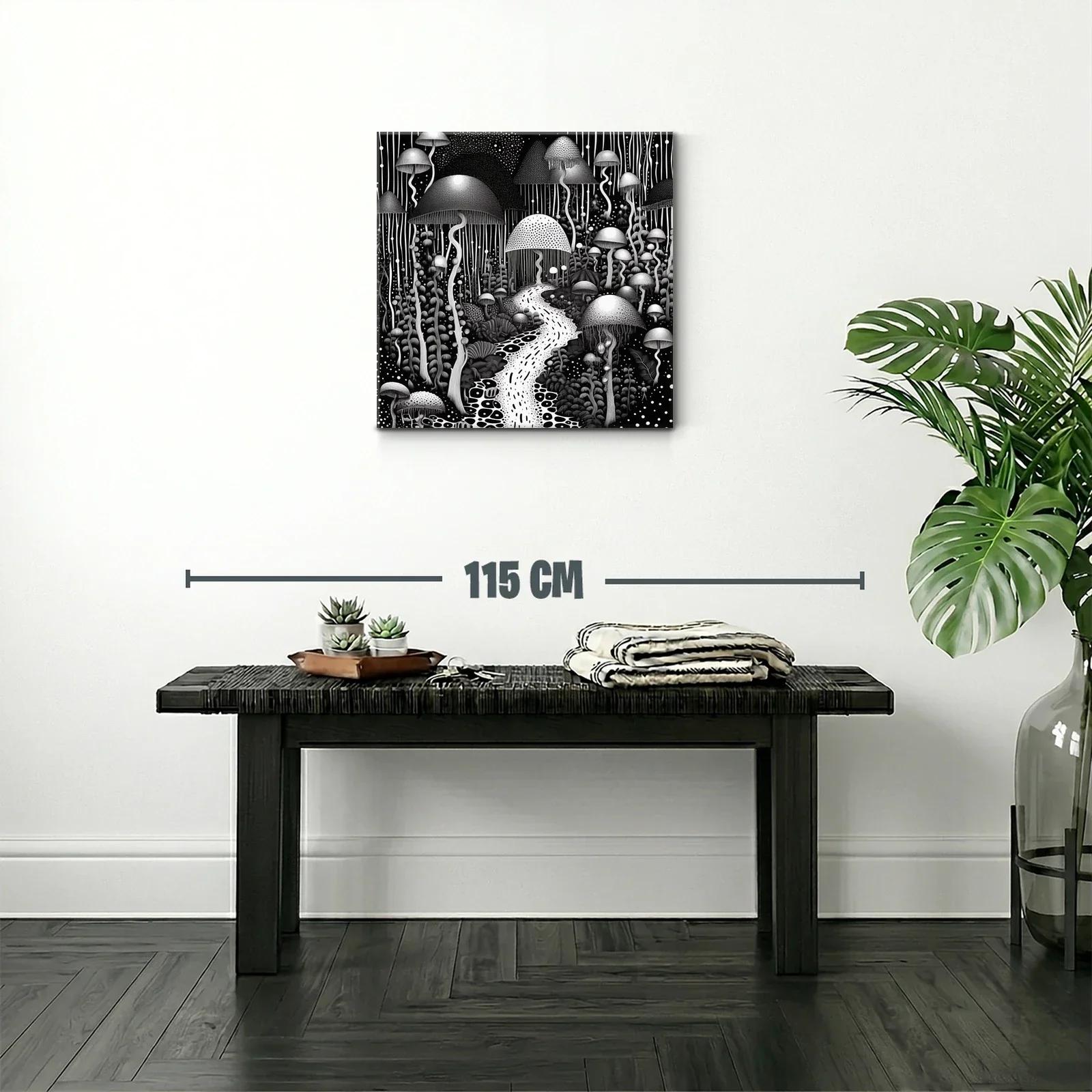 Bosque Onírico de Hongos en Blanco y Negro — miniatura 2