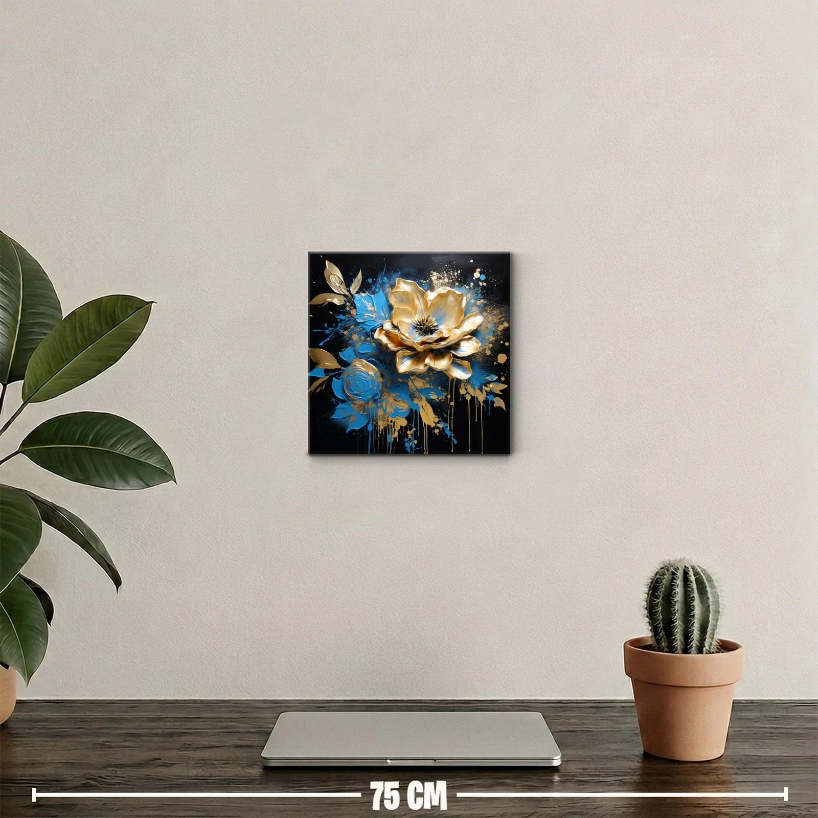 Flores doradas y azules en fondo oscuro vibrante — miniatura 2