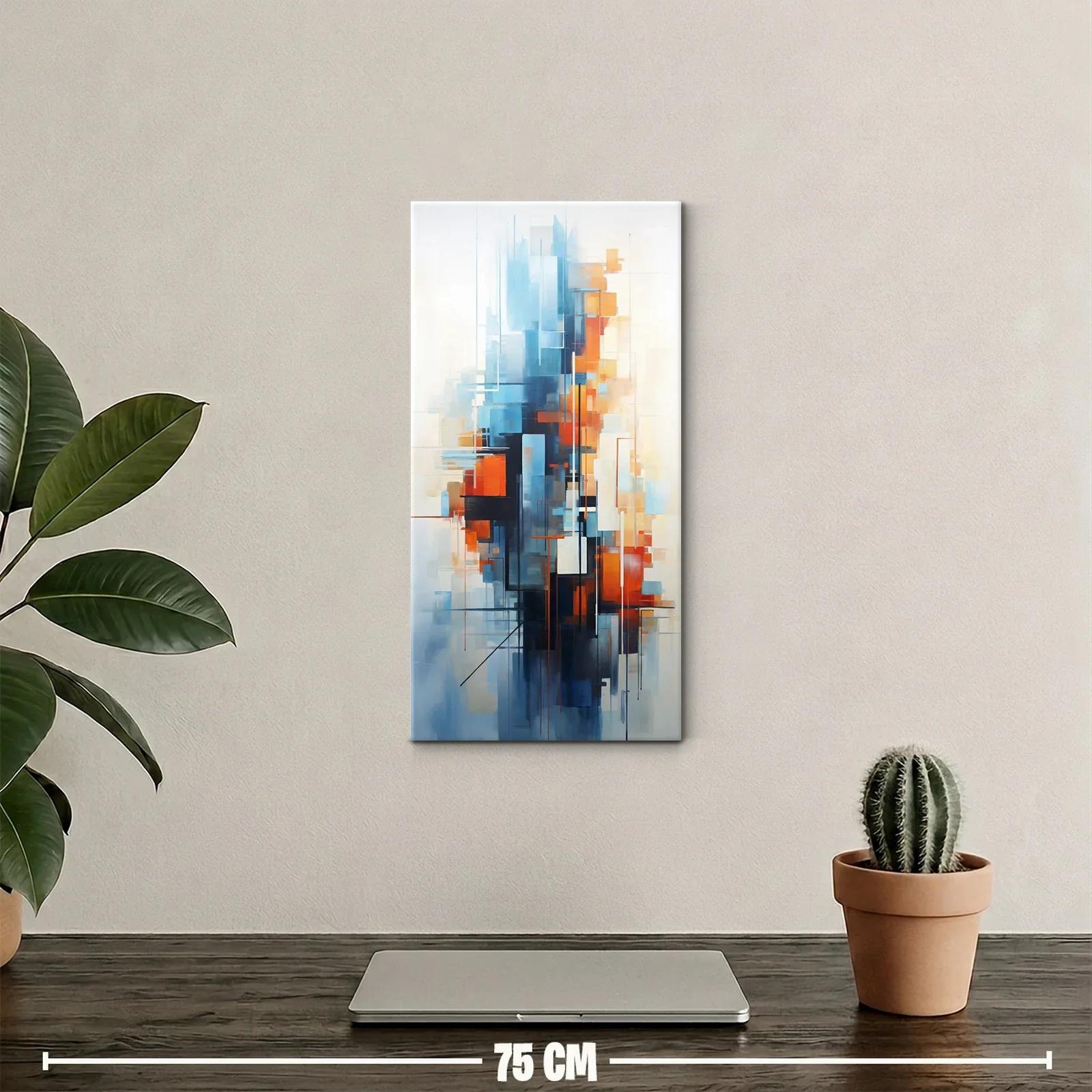 Cuadro composición abstracta geométrica en azules y naranjas — miniatura 2