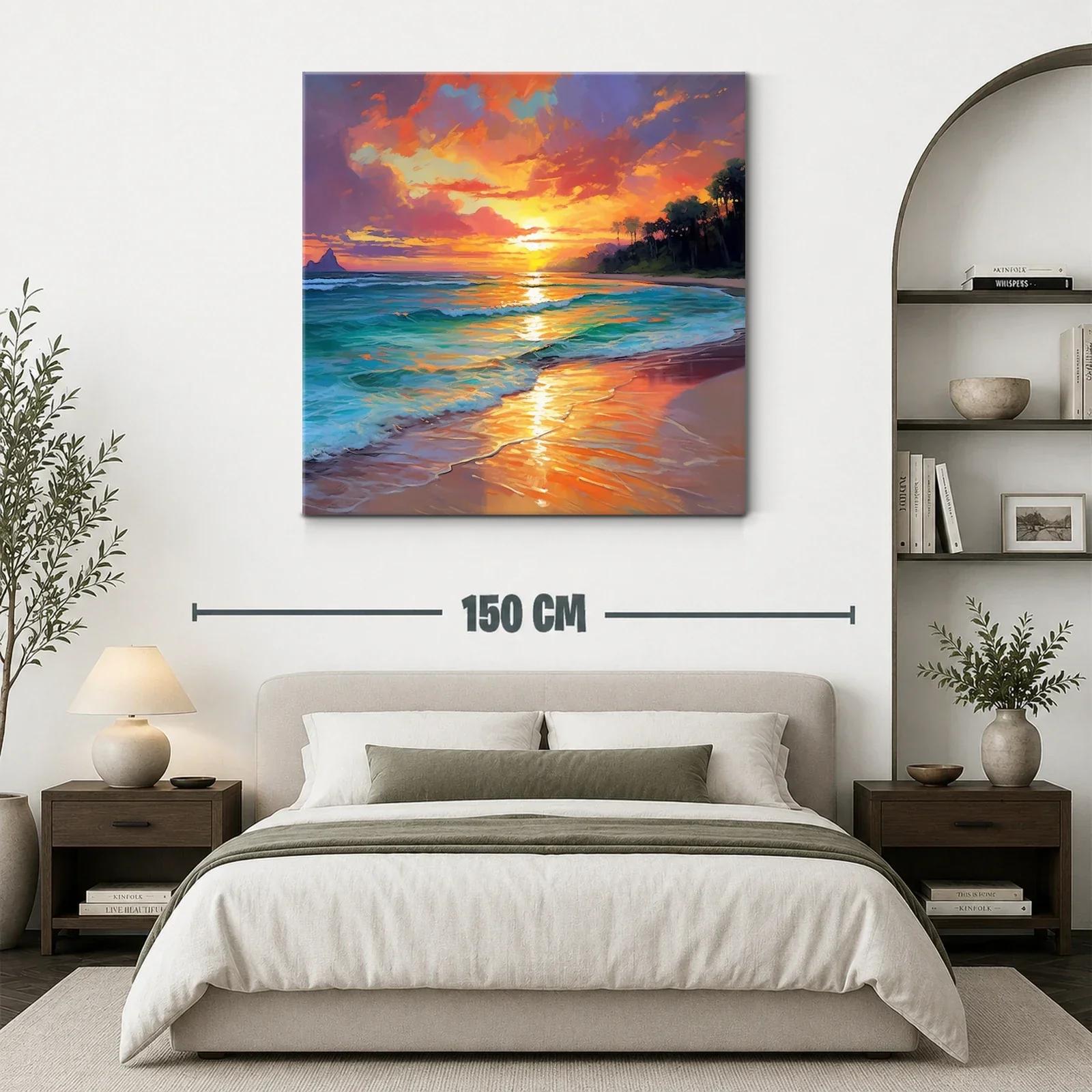 Atardecer vibrante en playa tropical con reflejos dorados — miniatura 3
