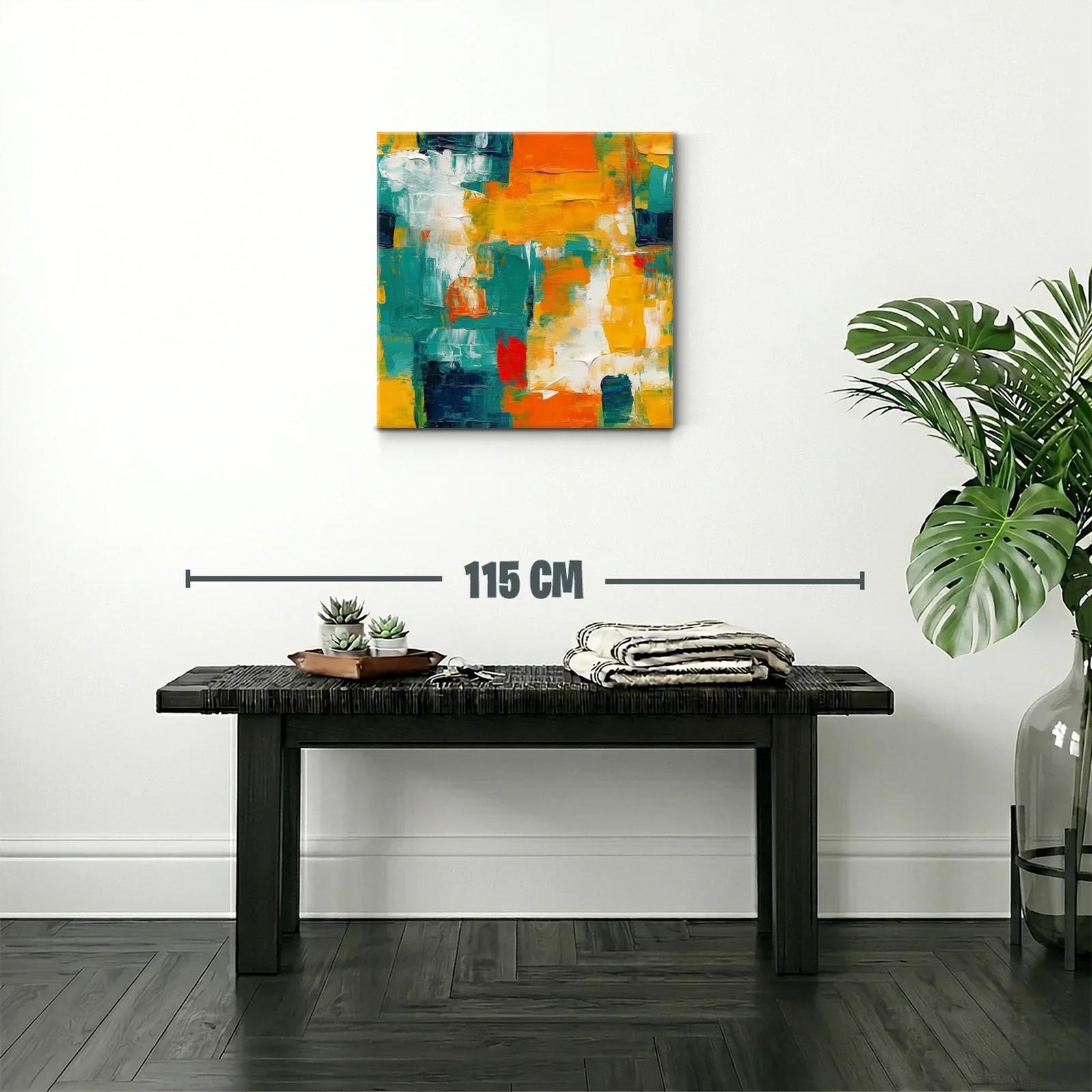Cuadro Abstracto en Tonos Naranja Azul y Amarillo — miniatura 2