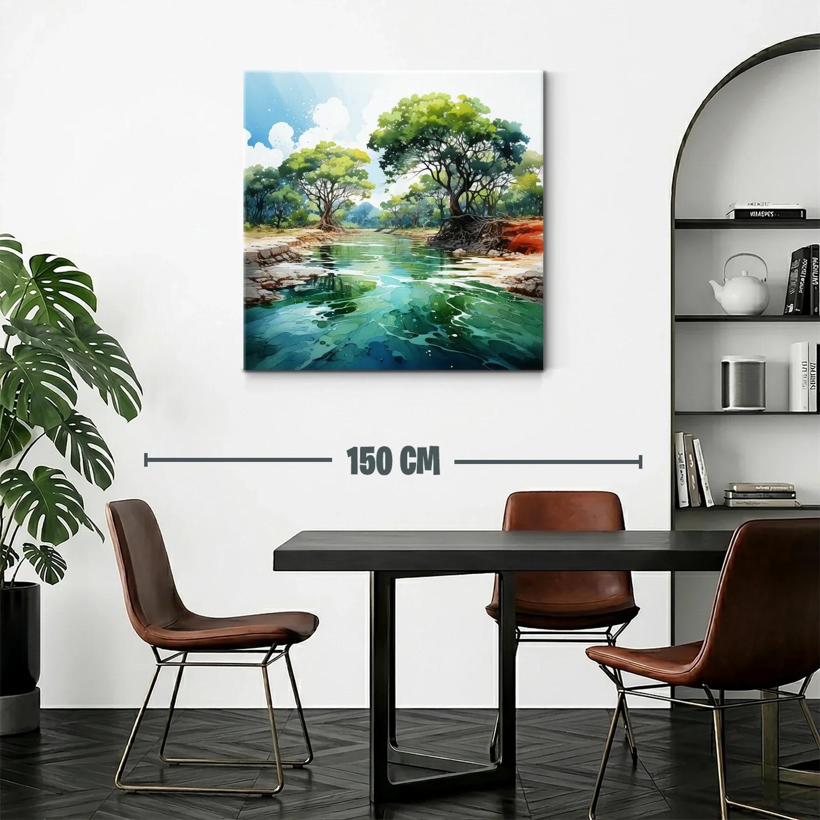 Paisaje natural con río y árboles frondosos verdes — miniatura 2