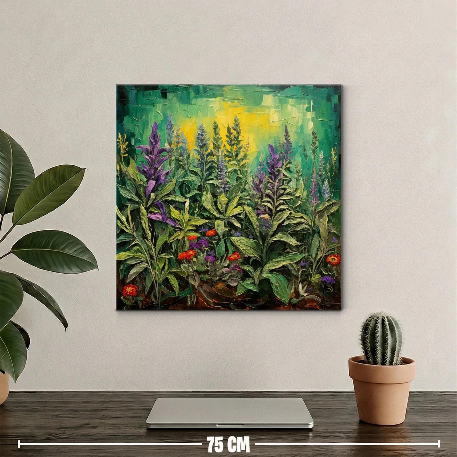 Cuadro de flores silvestres con tonos verdes y violetas — miniatura 2