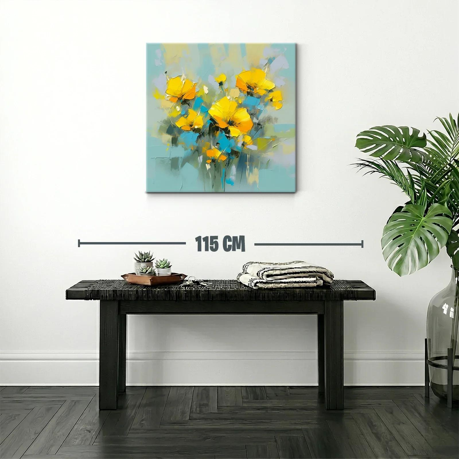 Cuadro floral vibrante con tonos amarillos y azules — miniatura 2