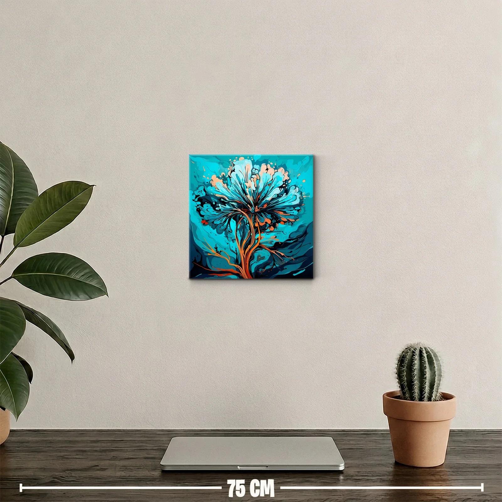 Flor abstracta vibrante en tonos turquesa y naranja cálido — miniatura 2