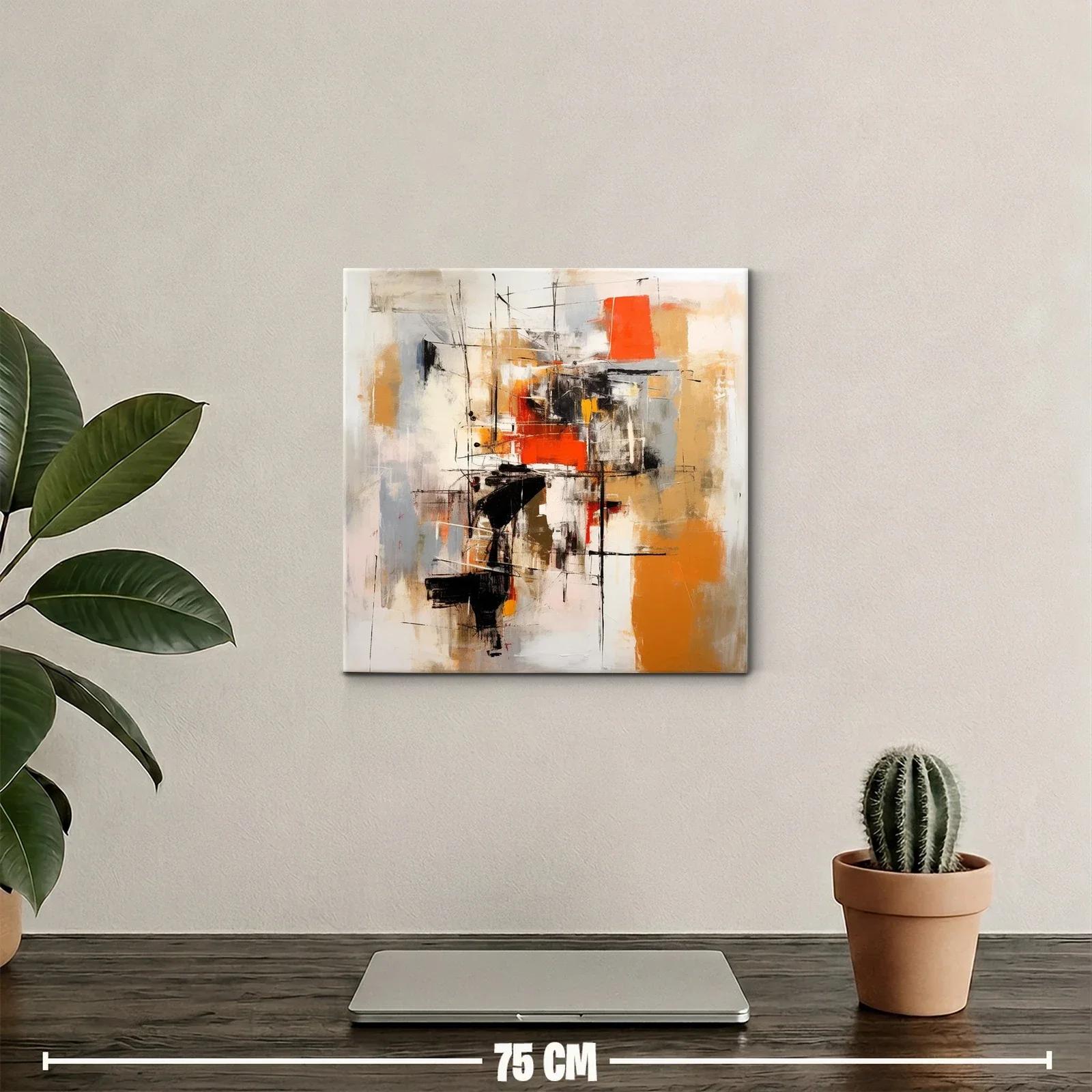 Cuadro abstracto con tonos cálidos y líneas dinámicas — miniatura 2