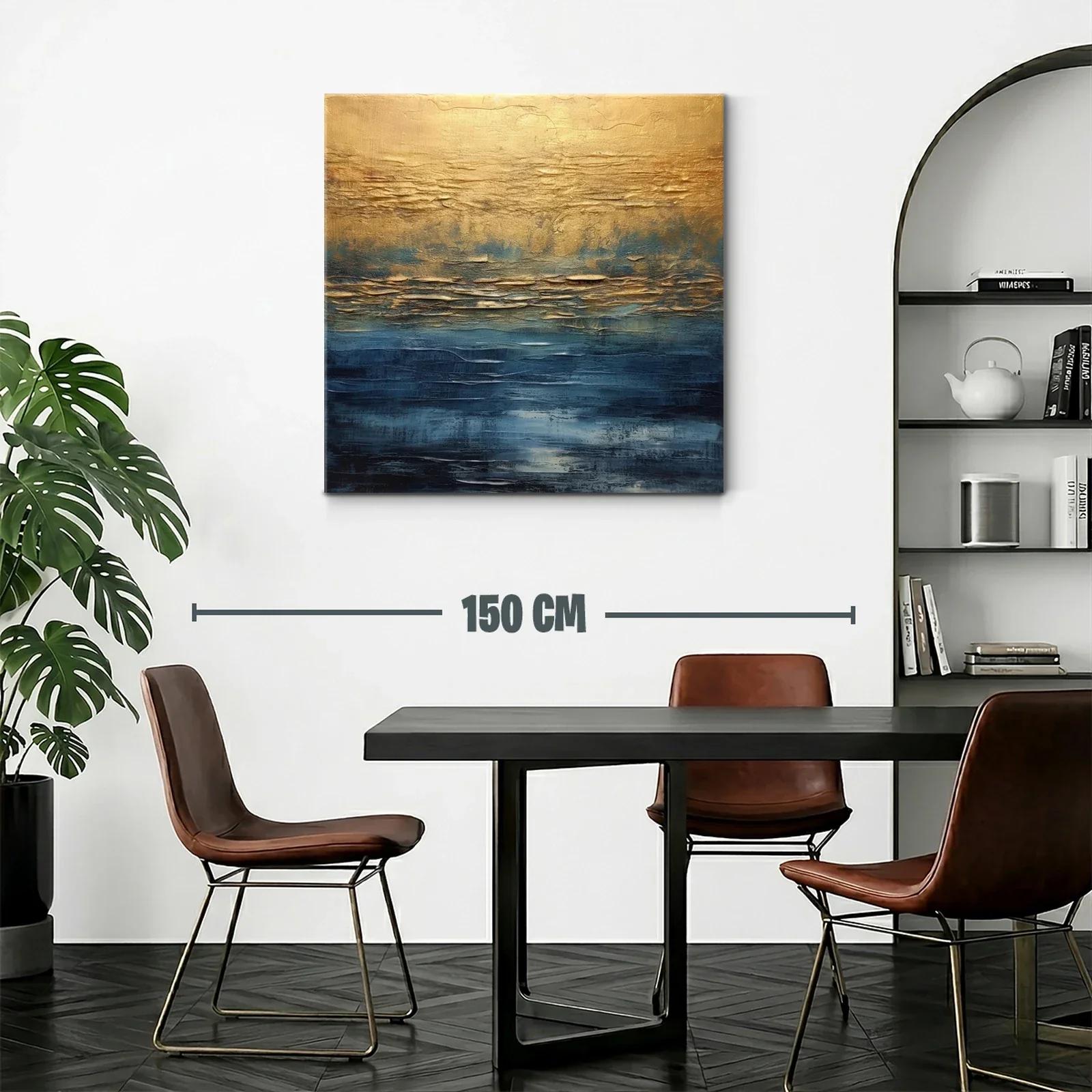 Cuadro abstracto con tonos dorados y azul profundo — miniatura 2