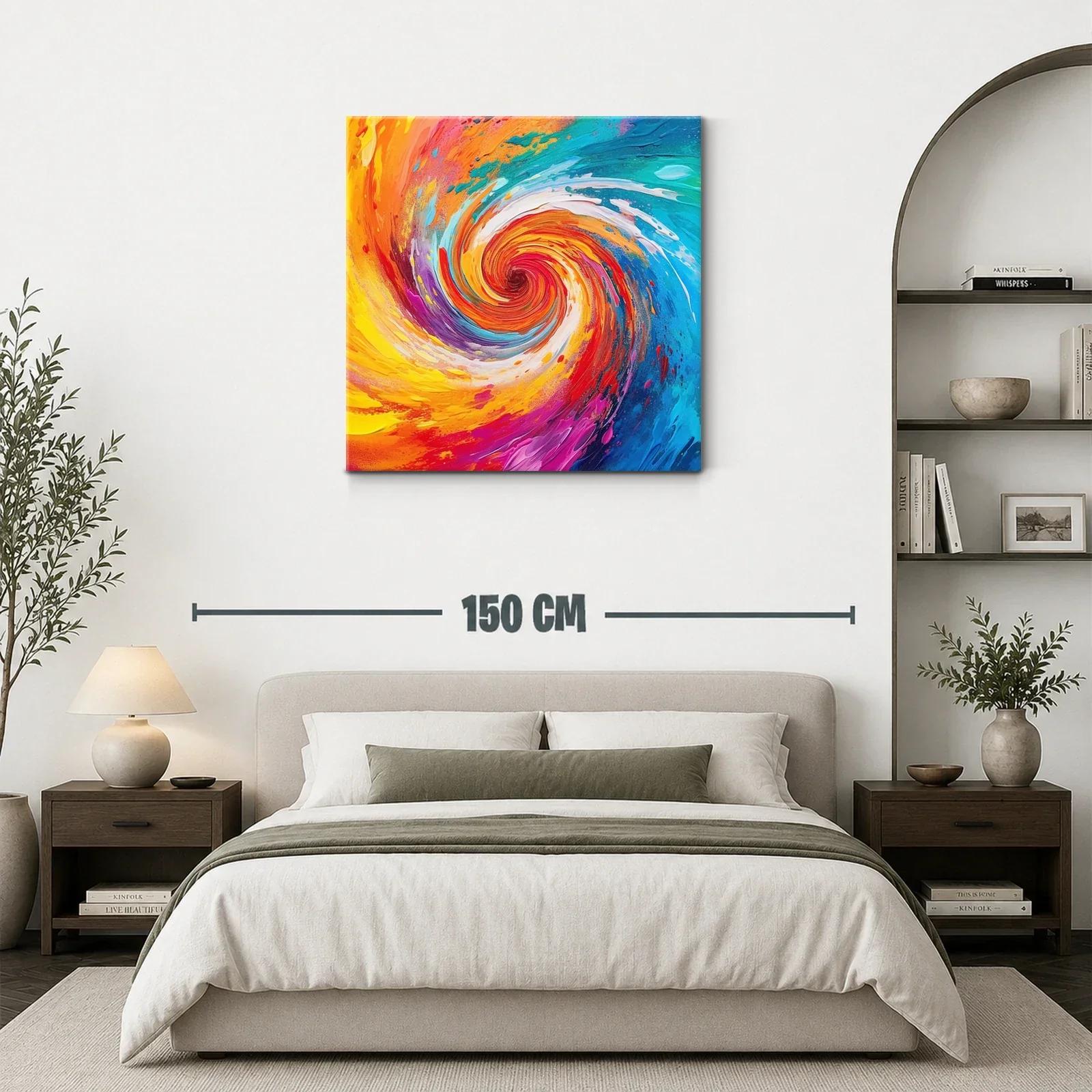 Cuadro abstracto espiral en vibrantes tonos cálidos y fríos — miniatura 3