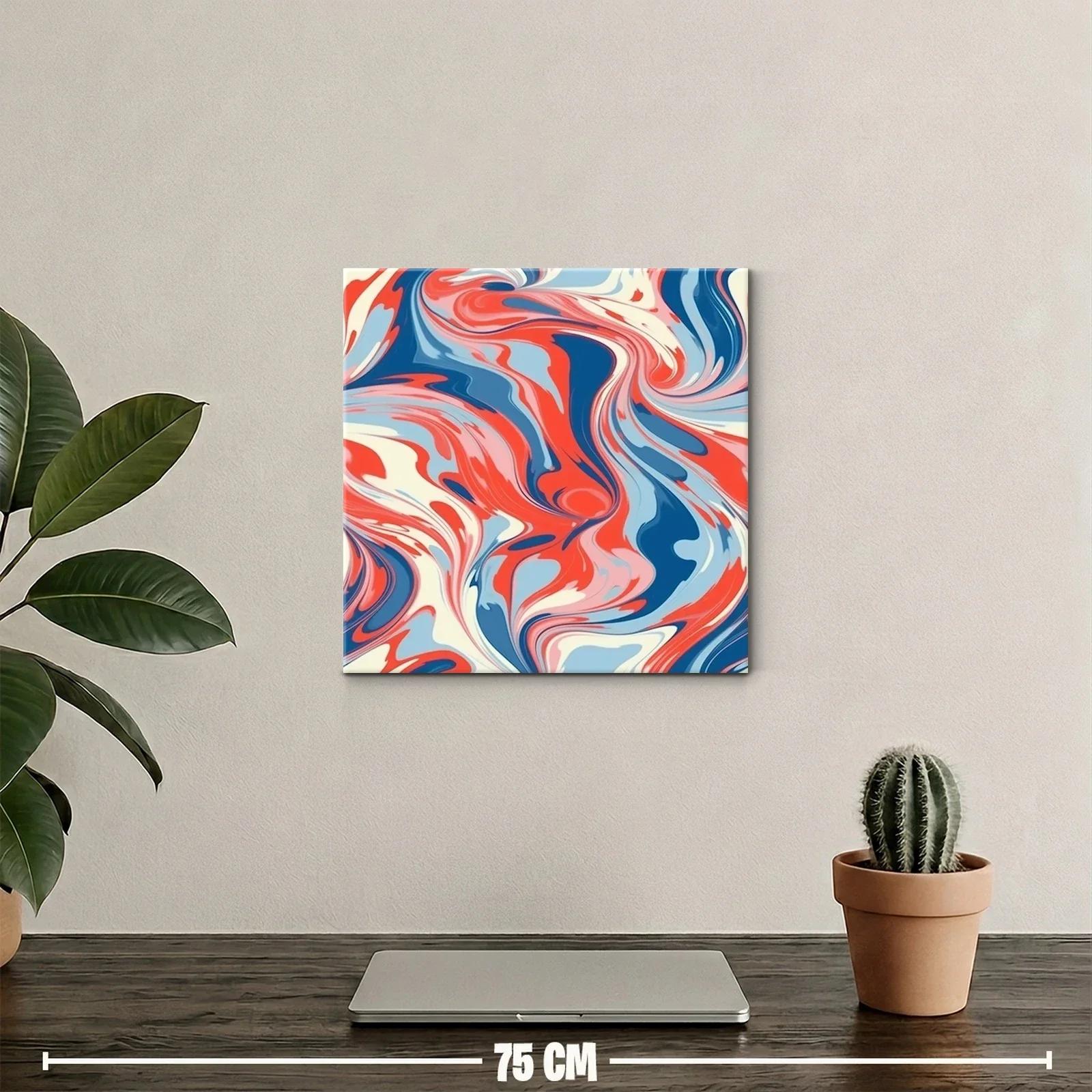 Cuadro Abstracto con Ondulaciones en Tonos Rojos y Azules — miniatura 2
