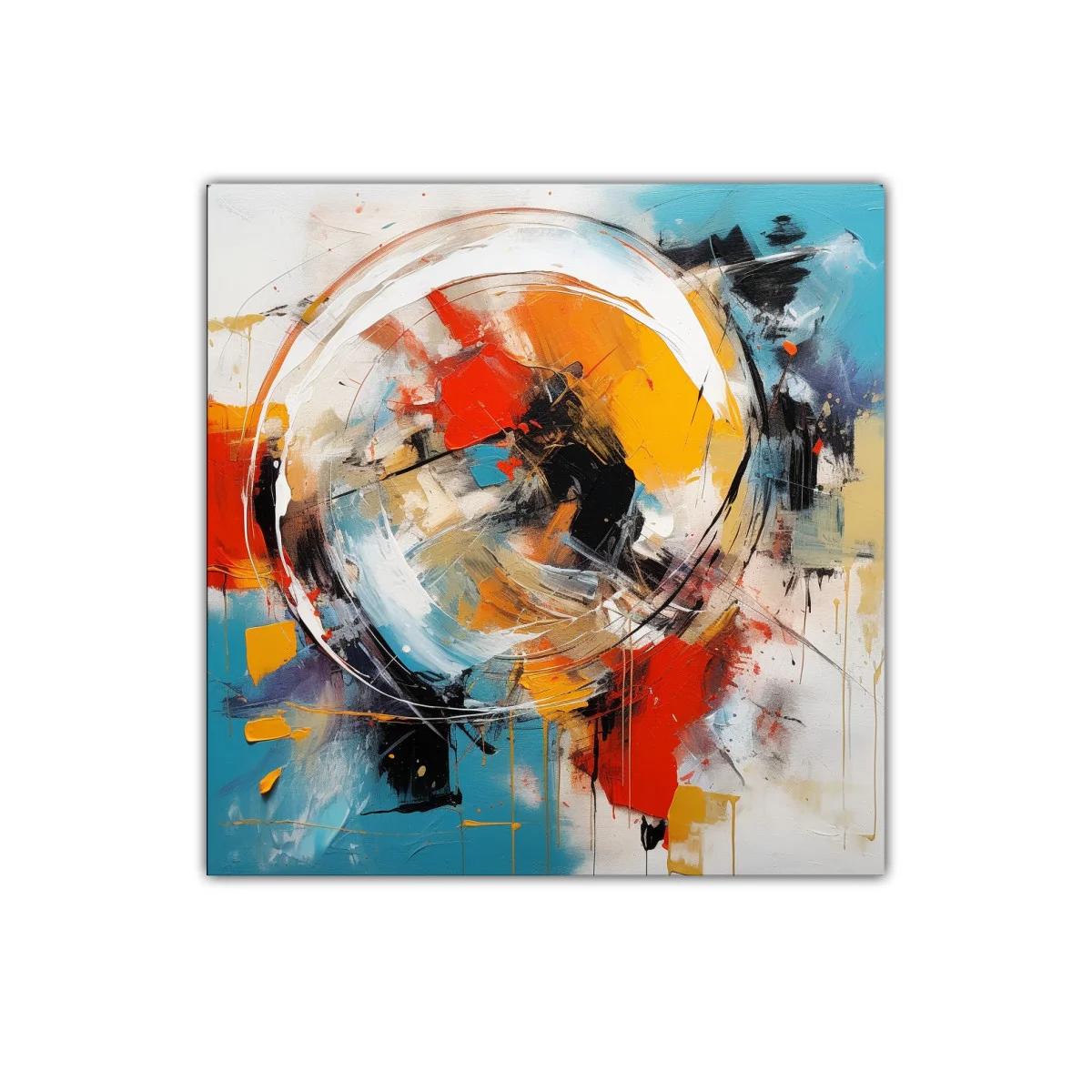 Cuadro abstracto en vibrantes tonos cálidos y fríos contrastantes — miniatura 1