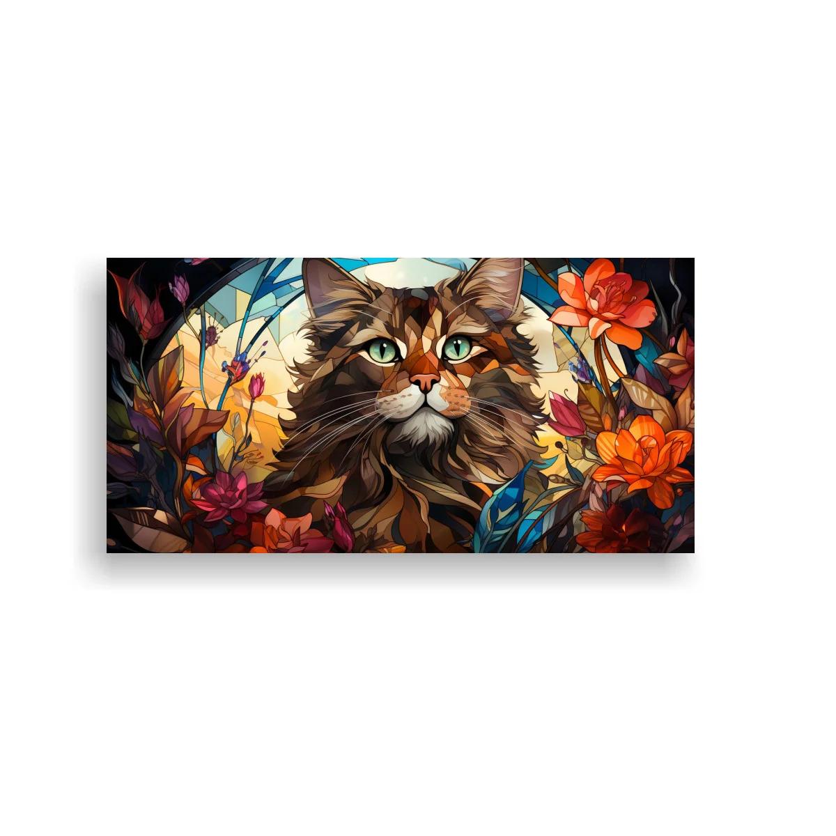 Cuadro gato de pelo largo con flores y mariposas — imagen principal