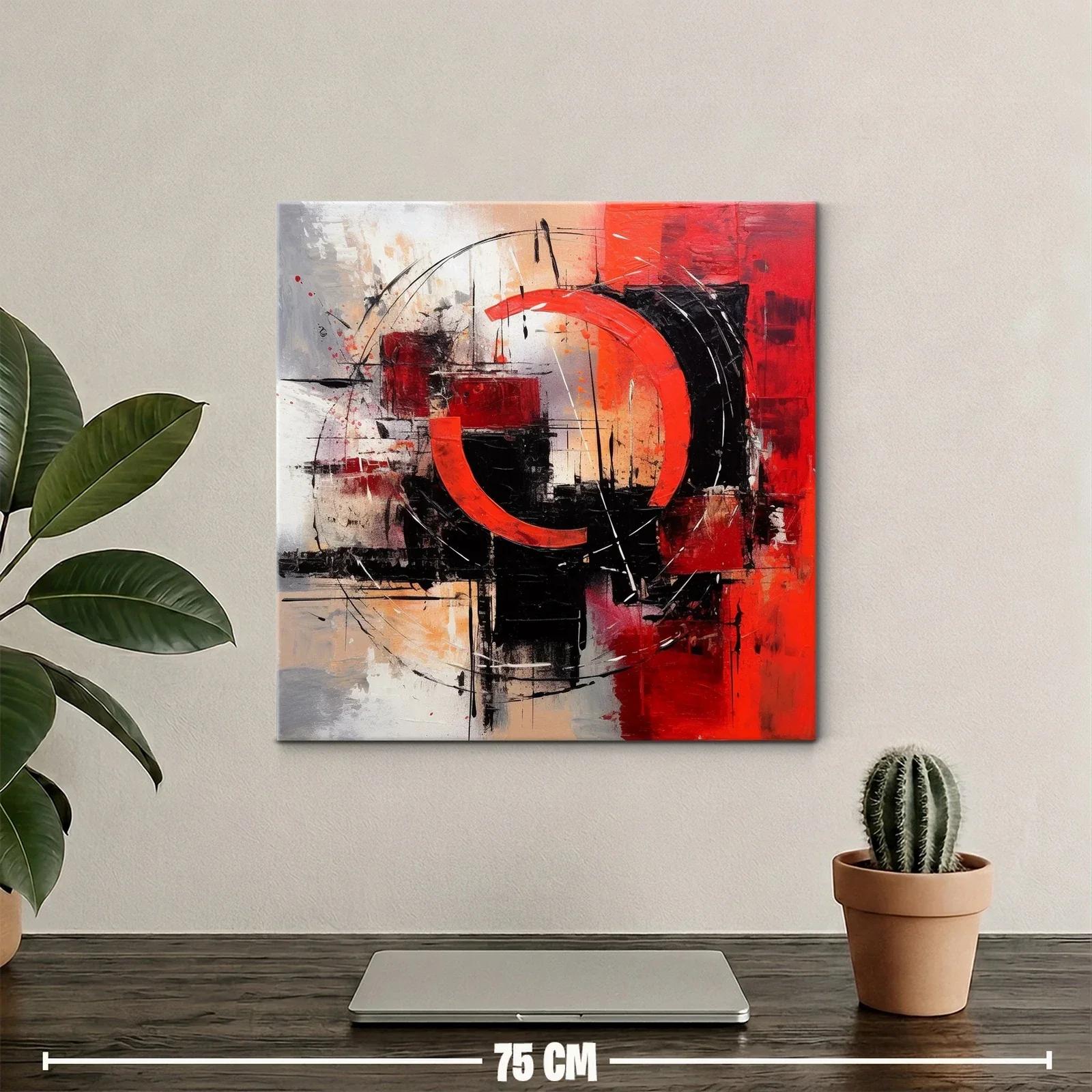 Cuadro abstracto con formas circulares y tonos rojos intensos — miniatura 2