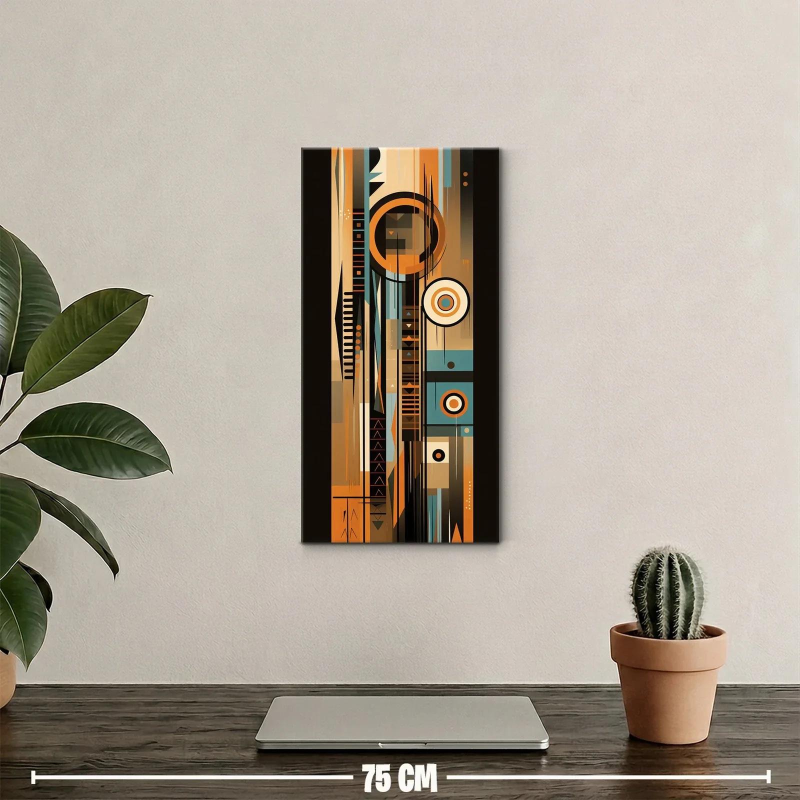 Cuadro abstracto con círculos concéntricos y franjas verticales — miniatura 2