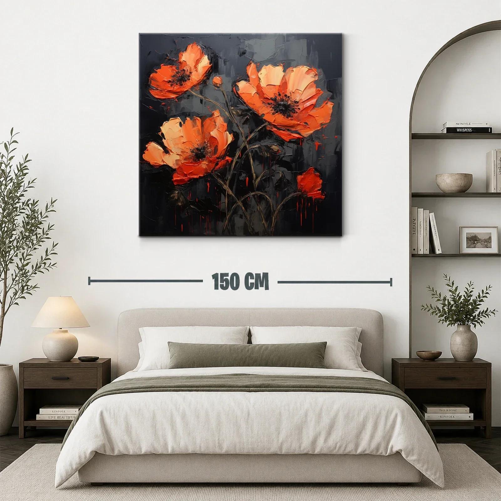Cuadro flores naranjas vibrantes sobre fondo oscuro — miniatura 3