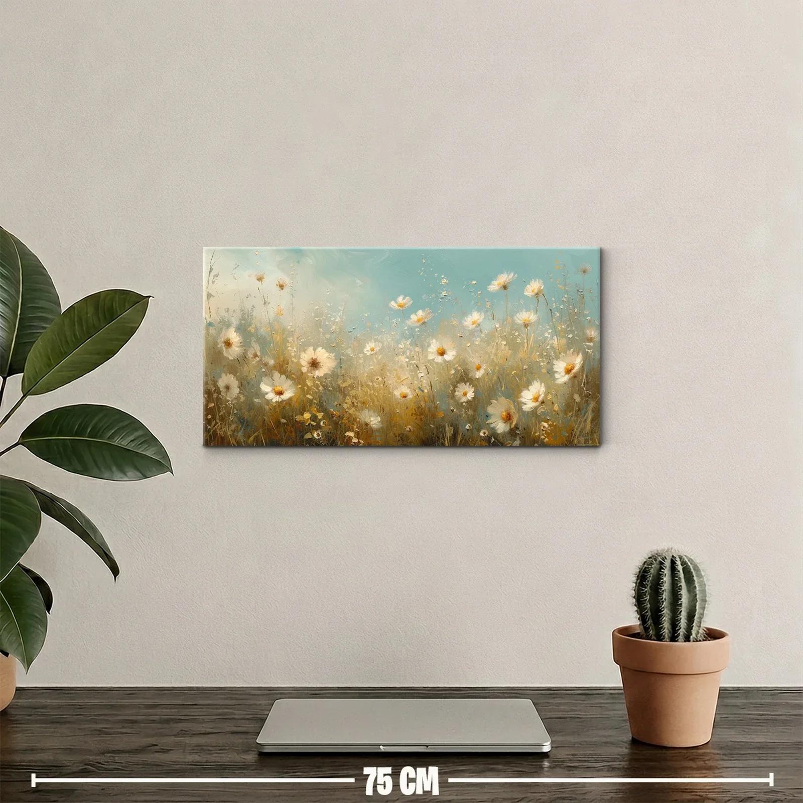 Cuadro de margaritas blancas con fondo azul verdoso — miniatura 2