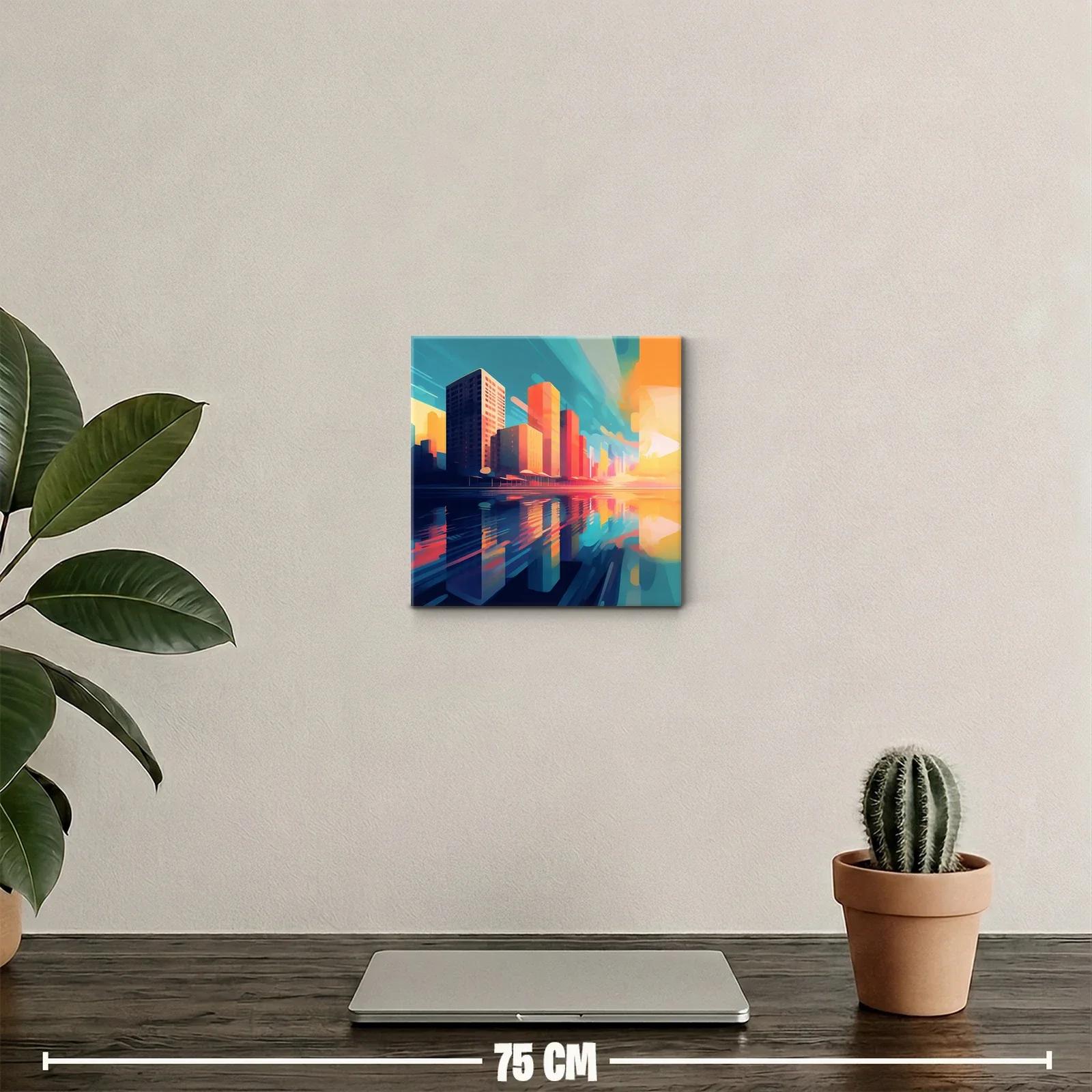 Atardecer vibrante sobre la ciudad reflejada en el agua — miniatura 2