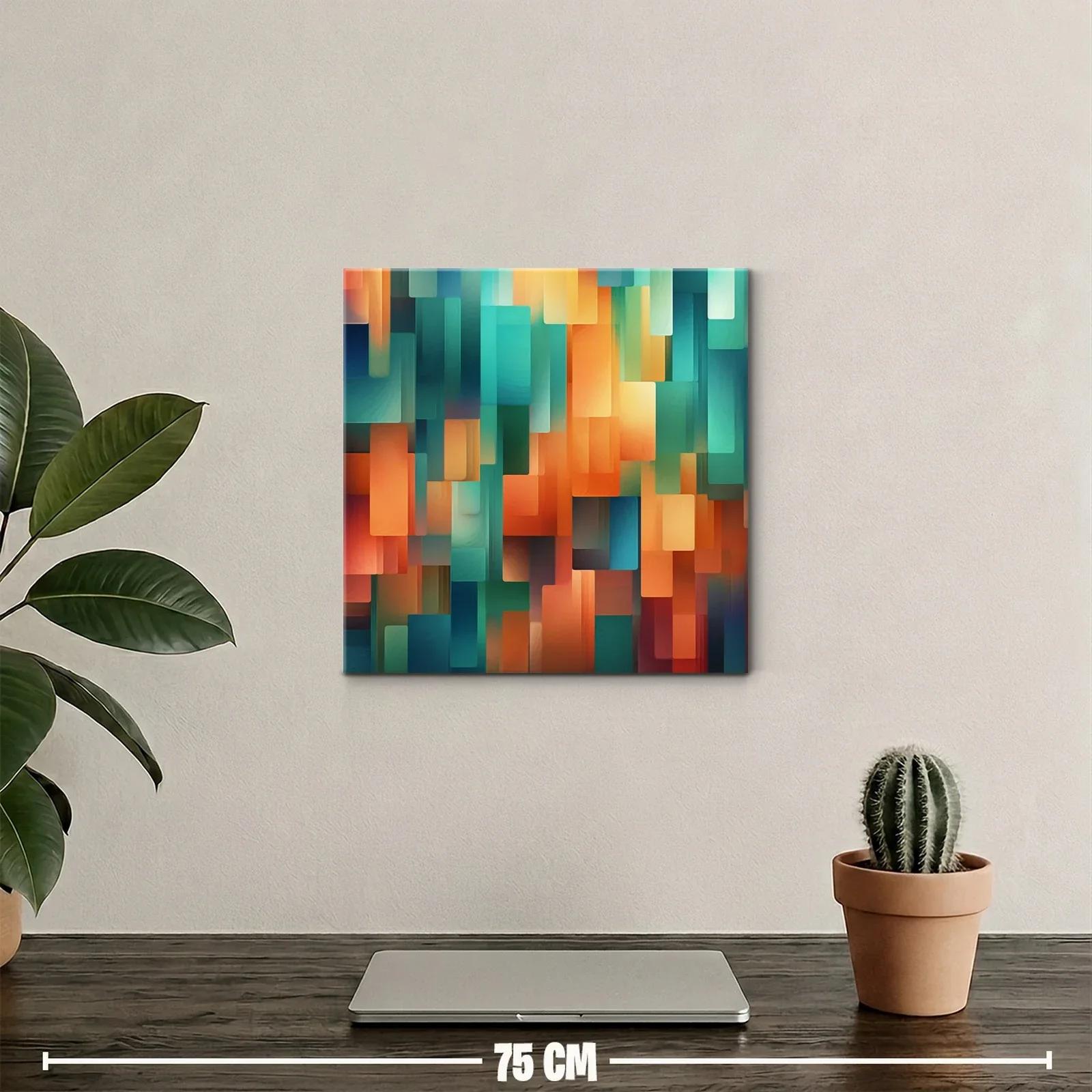 Cuadro abstracto geométrico con tonos cálidos y fríos — miniatura 2