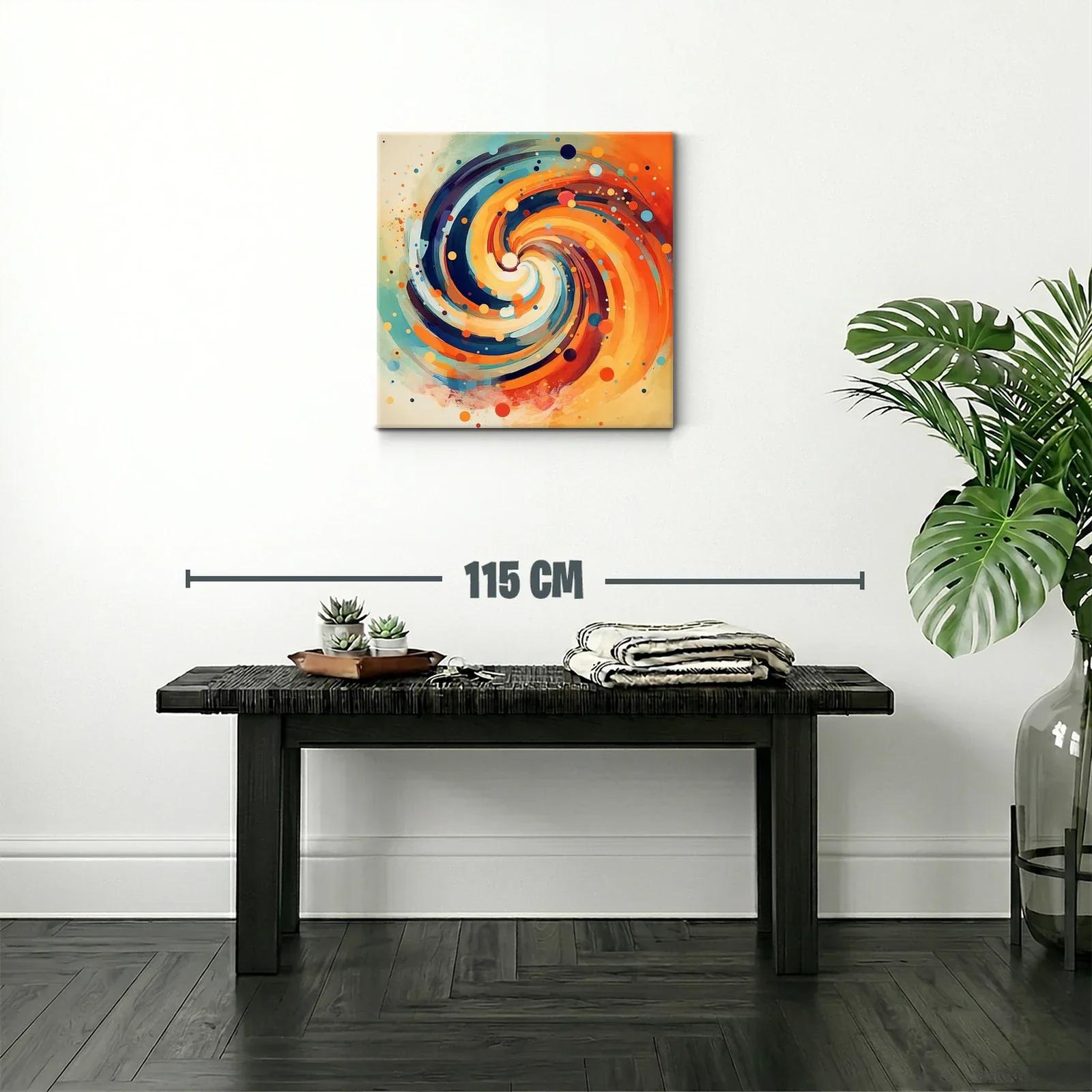 Cuadro abstracto espiral en tonos cálidos y fríos — miniatura 2