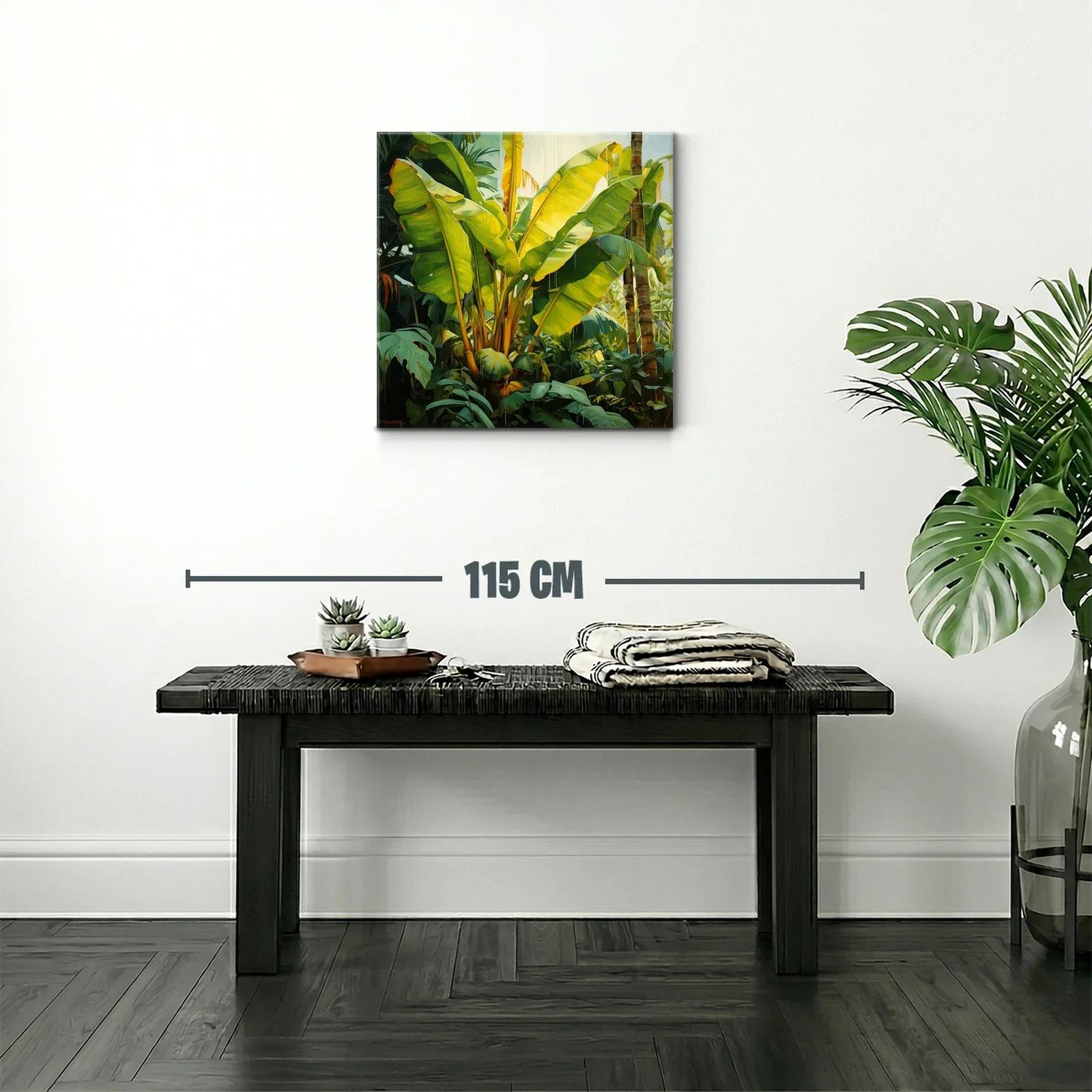 Cuadro tropical con exuberantes hojas verdes iluminadas — miniatura 2