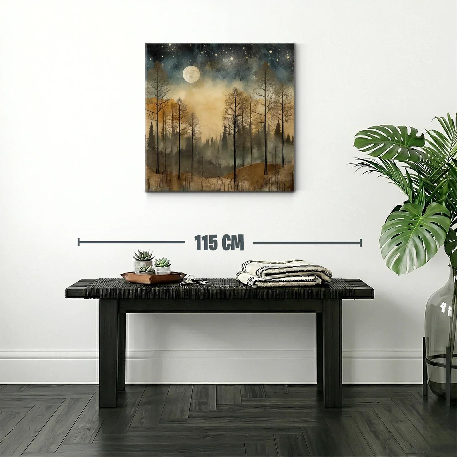 Bosque al claro de luna con cielo estrellado y neblina — miniatura 2