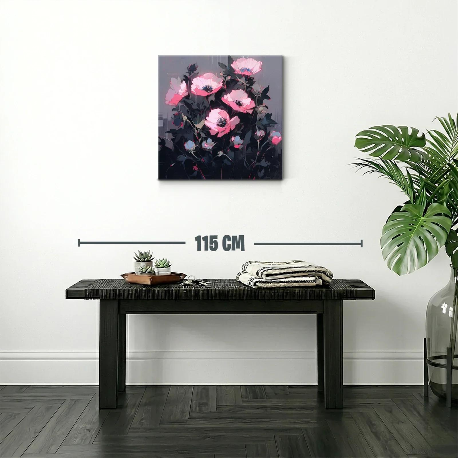 Cuadro floral con tonos rosas y fondo gris oscuro elegante — miniatura 2