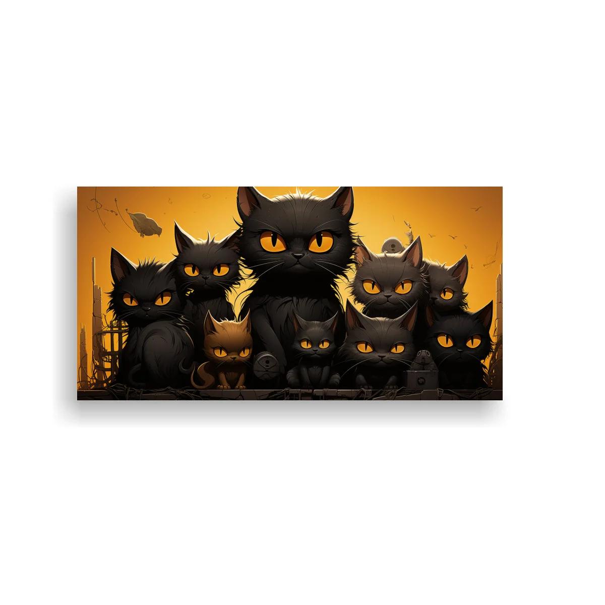 Cuadro grupo de gatos negros con ojos ámbar — imagen principal