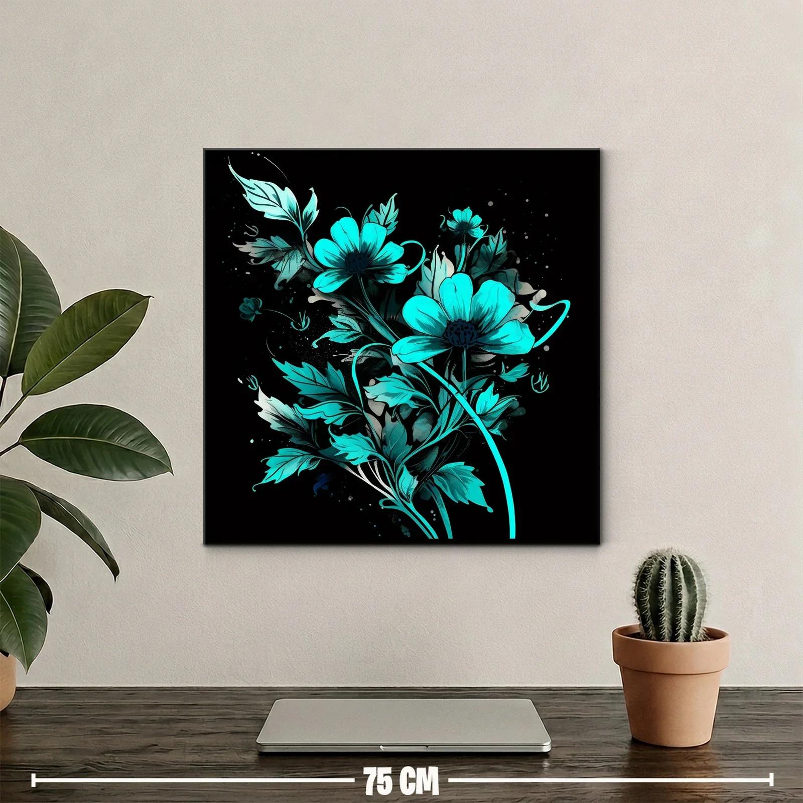 Flores vibrantes en tonos turquesa sobre fondo negro — miniatura 2
