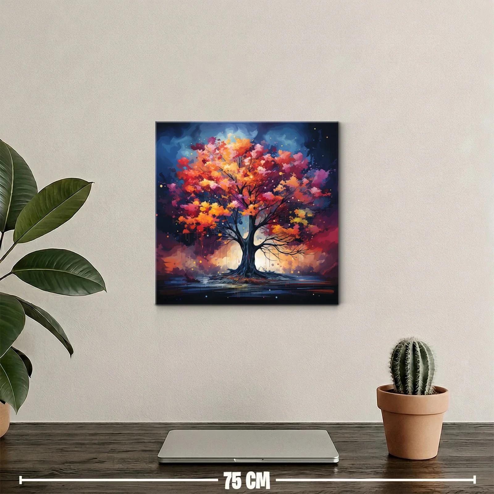 Árbol vibrante con hojas en tonos cálidos y fondo celestial — miniatura 2