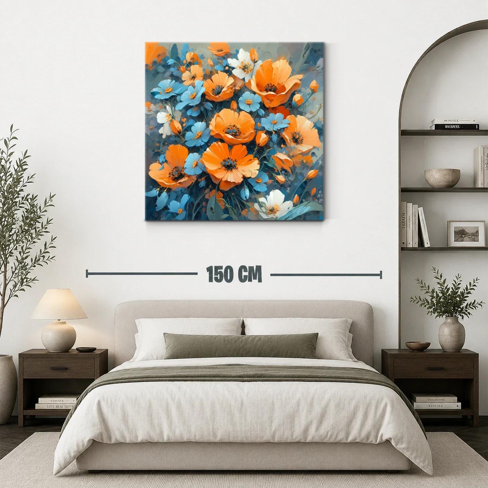 Cuadro floral vibrante en tonos naranja y azul — miniatura 3
