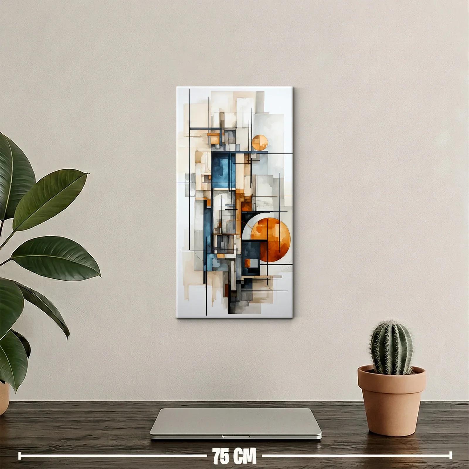 Cuadro abstracto geométrico con dos círculos naranjas — miniatura 2