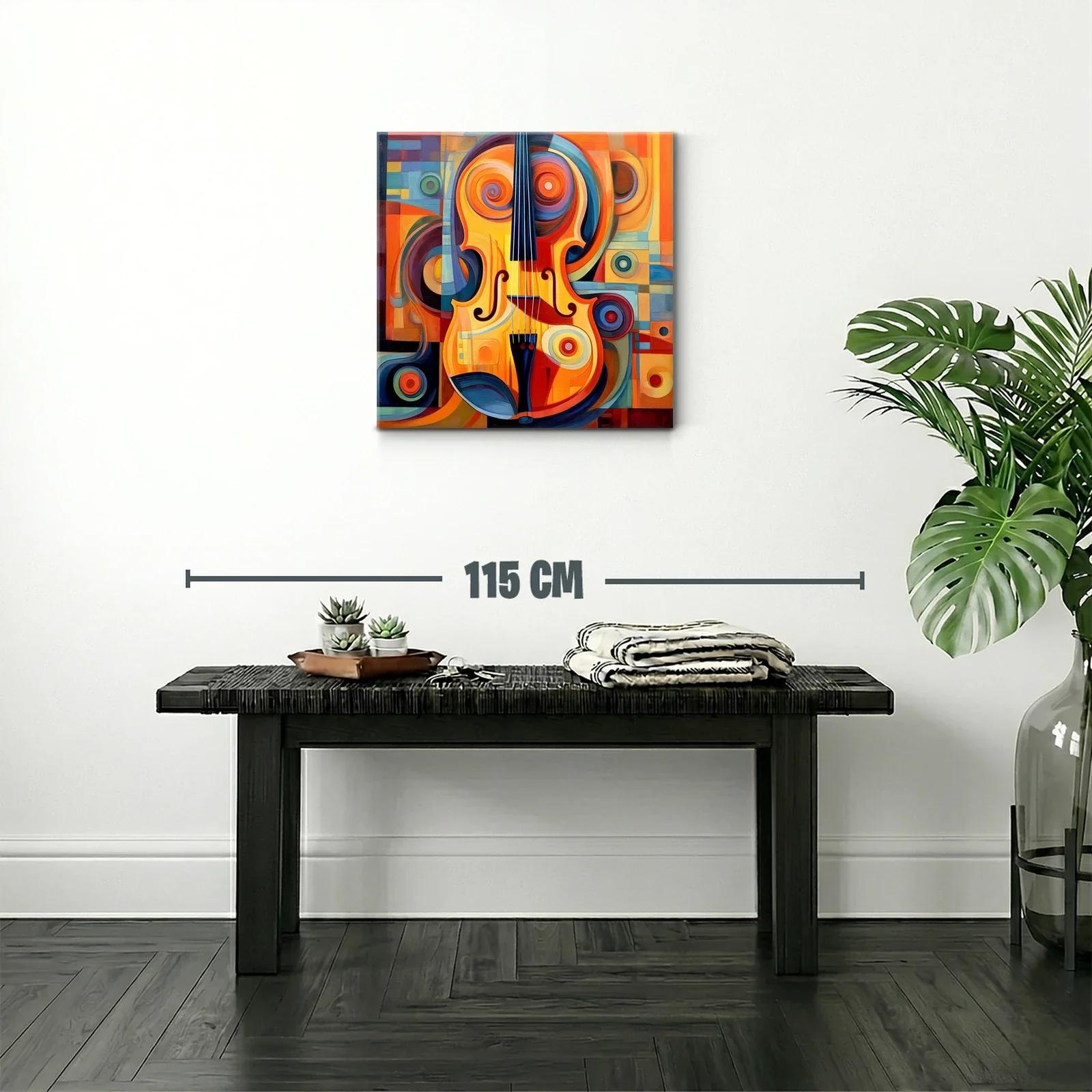 Cuadro vibrante con violín en tonos cálidos y formas abstractas — miniatura 2