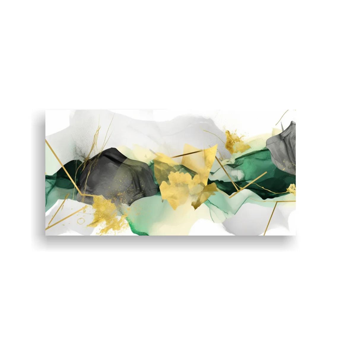 Cuadro abstracto de manchas verdes y doradas — imagen principal
